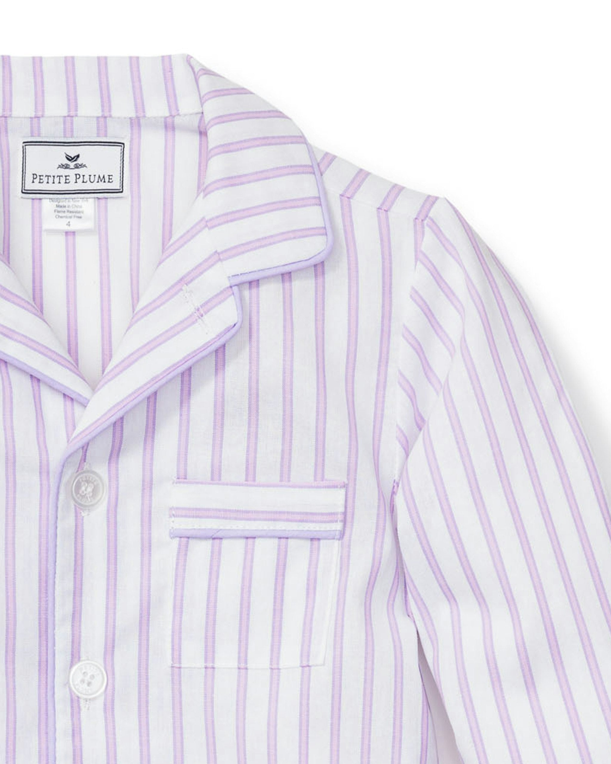 Kid's Twill Pajama Set in Antique Red Ticking in Lavender French Ticking#Color_Lavender French Ticking