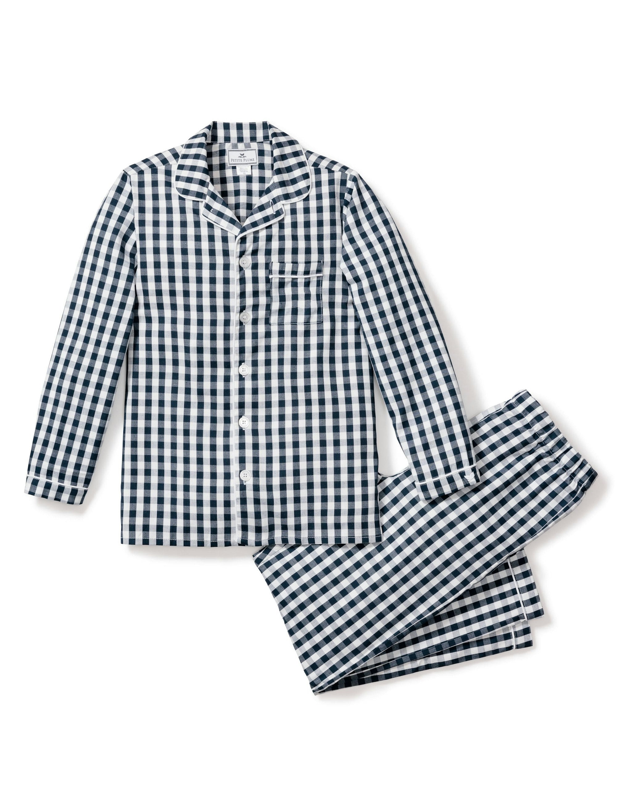 Kid's Twill Pajama Set in Light Blue Gingham in Navy Gingham#Color_Navy Gingham