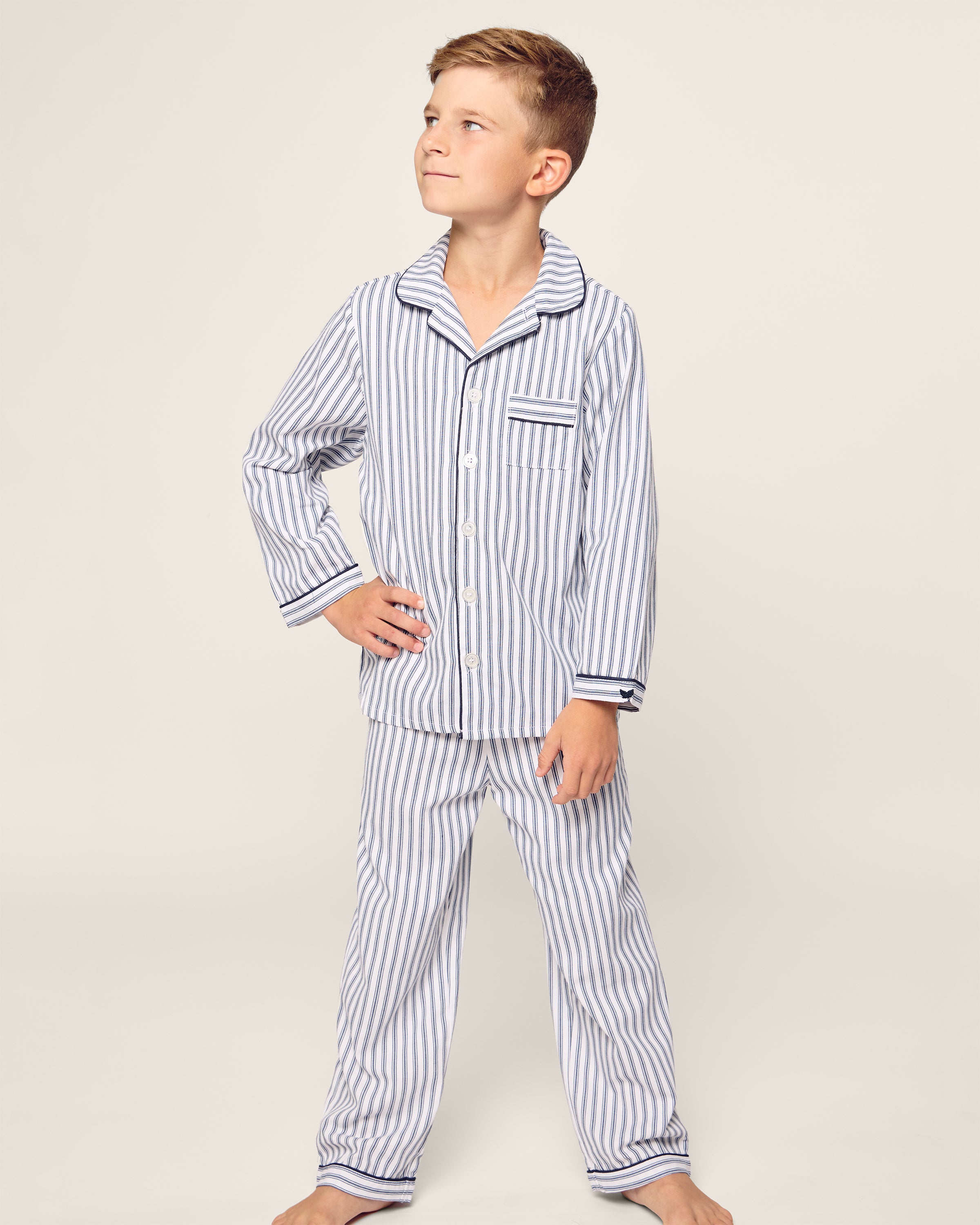 Kid's Twill Pajama Set in Navy French Ticking in Navy French Ticking#Color_Navy French Ticking