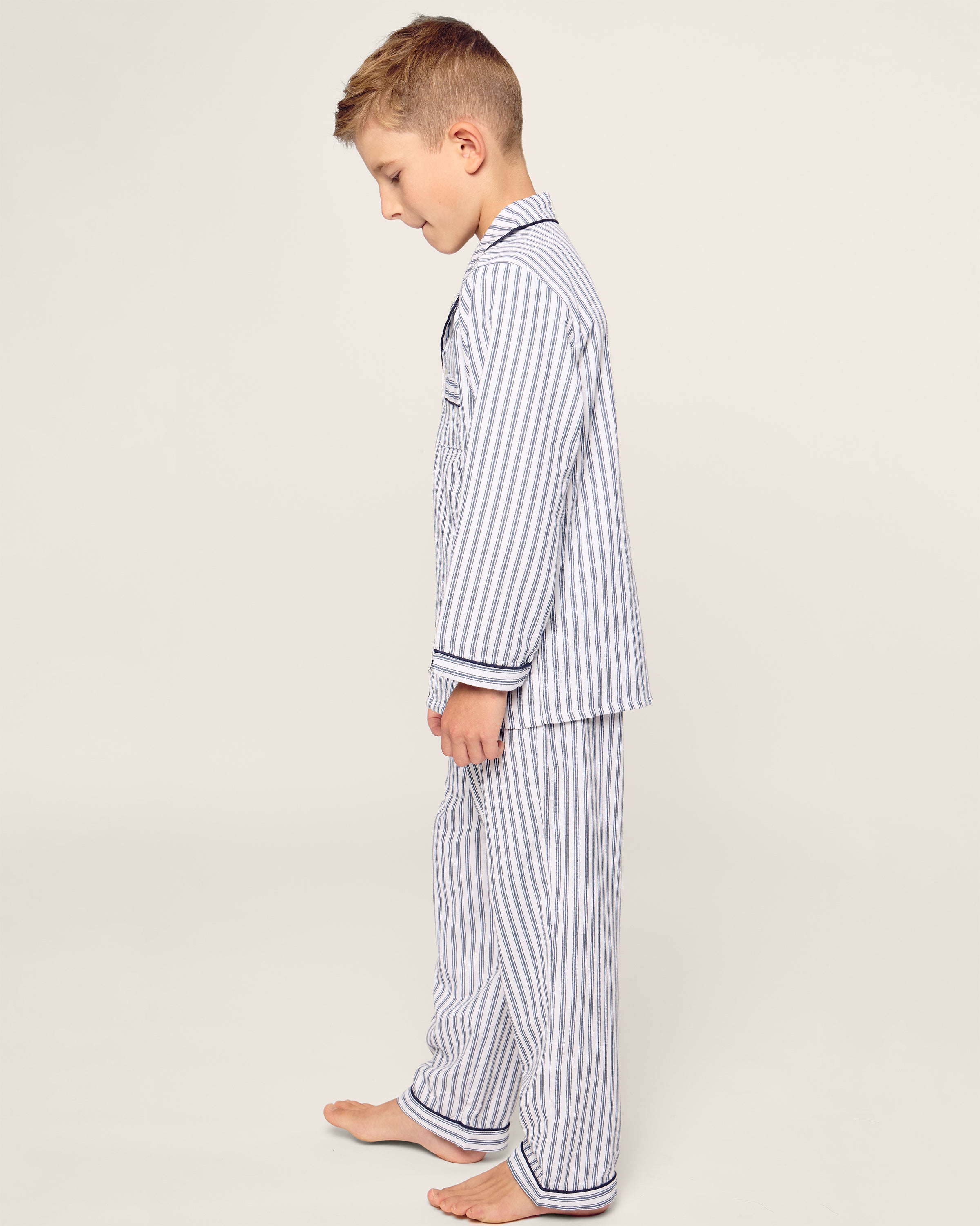 Kid's Twill Pajama Set in Navy French Ticking in Navy French Ticking#Color_Navy French Ticking