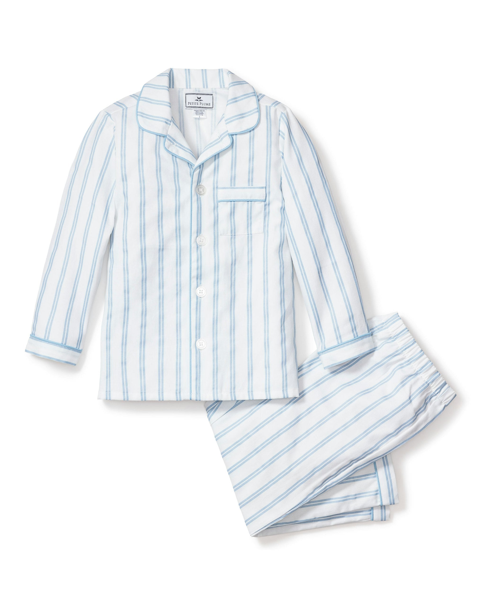 Kid's Twill Pajama Set in Periwinkle Stripe in Periwinkle and White Stripe#Color_Periwinkle and White Stripe