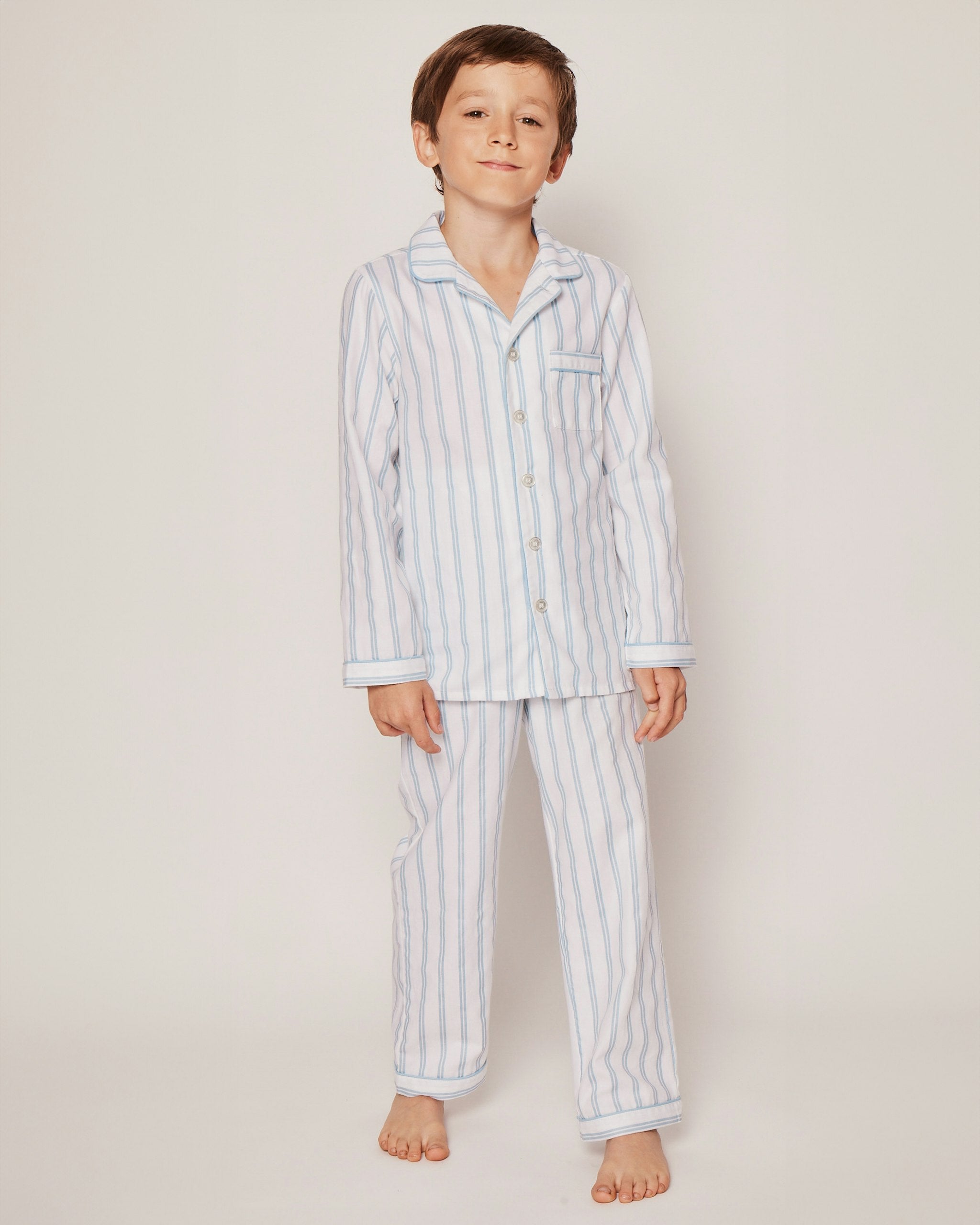 Kid's Twill Pajama Set in Periwinkle Stripe in Periwinkle and White Stripe#Color_Periwinkle and White Stripe