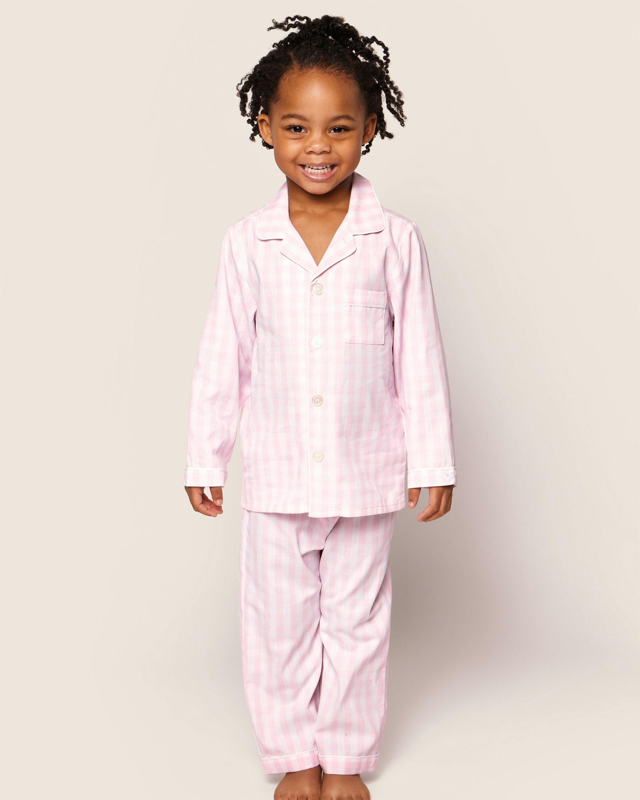Kid's Twill Pajama Set in Light Blue Gingham in Pink Gingham#Color_Pink Gingham