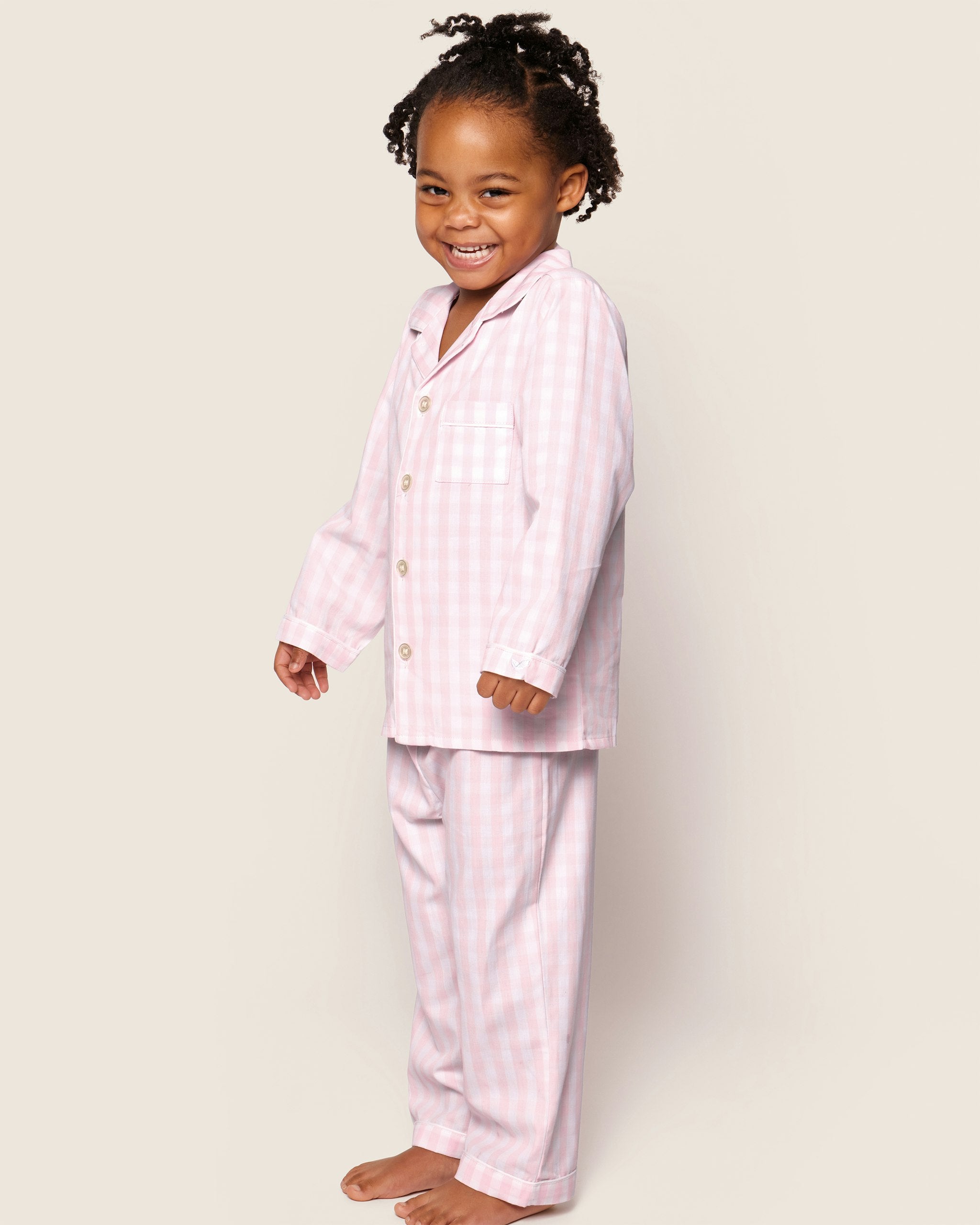 Kid's Twill Pajama Set in Light Blue Gingham in Pink Gingham#Color_Pink Gingham