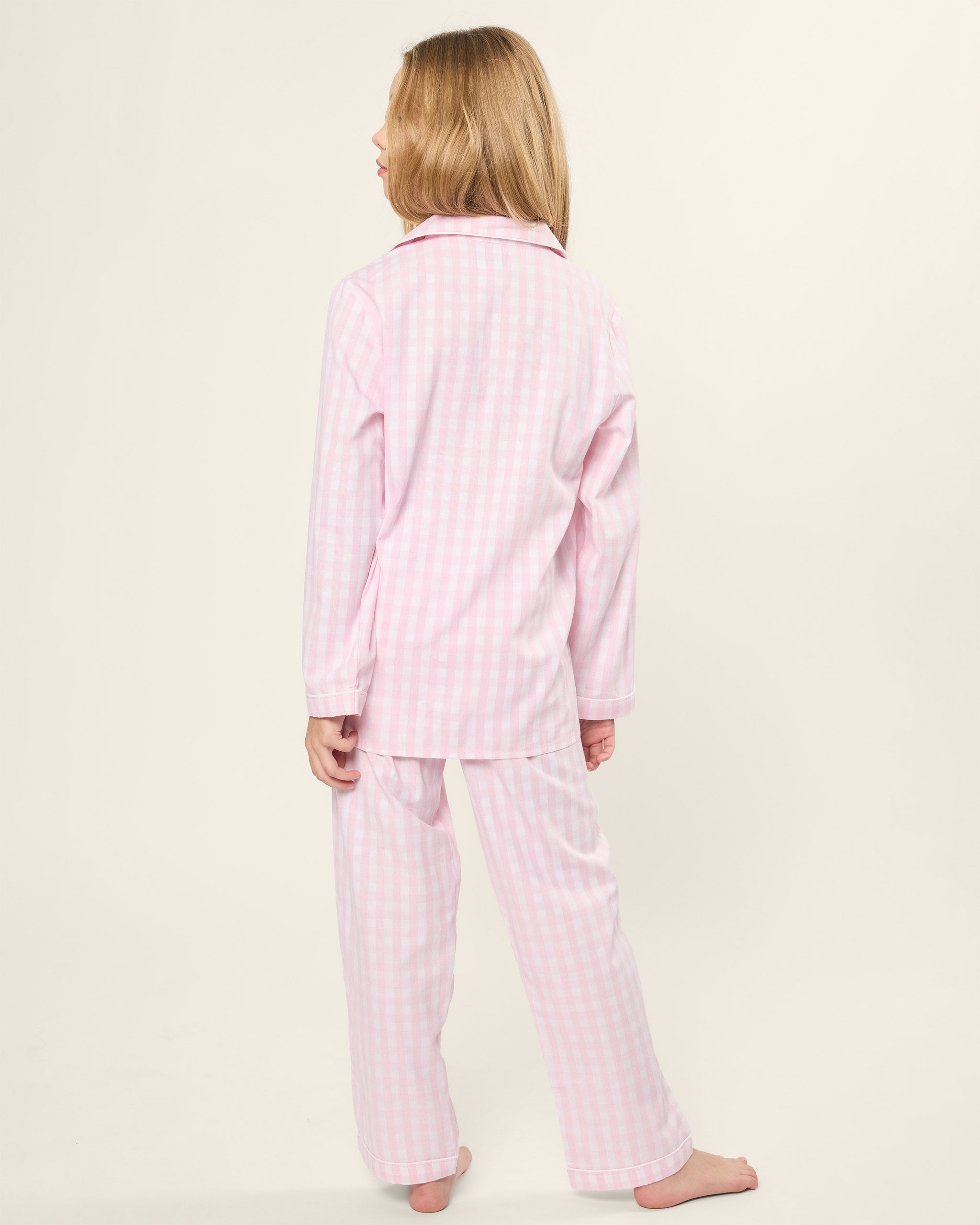 Kid's Twill Pajama Set in Light Blue Gingham in Pink Gingham#Color_Pink Gingham