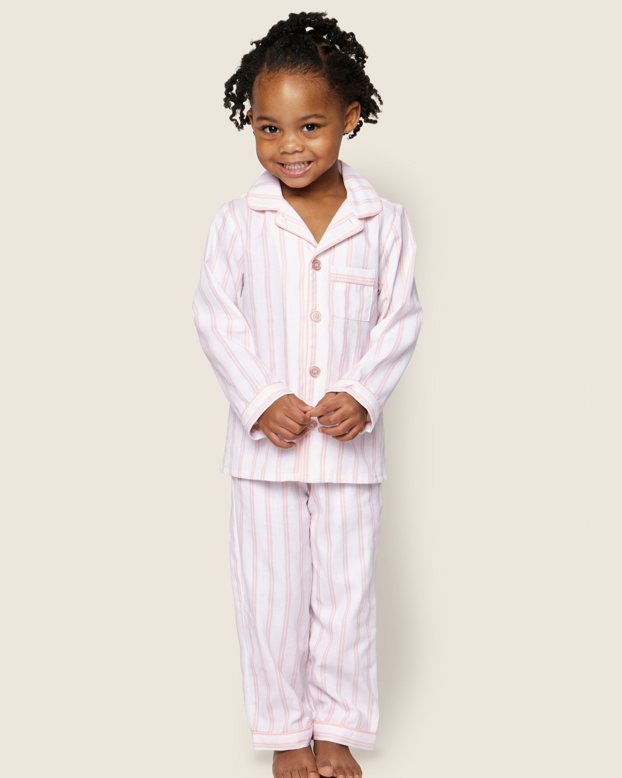 Kid's Twill Pajama Set in Periwinkle Stripe in Pink and White Stripe#Color_Pink and White Stripe