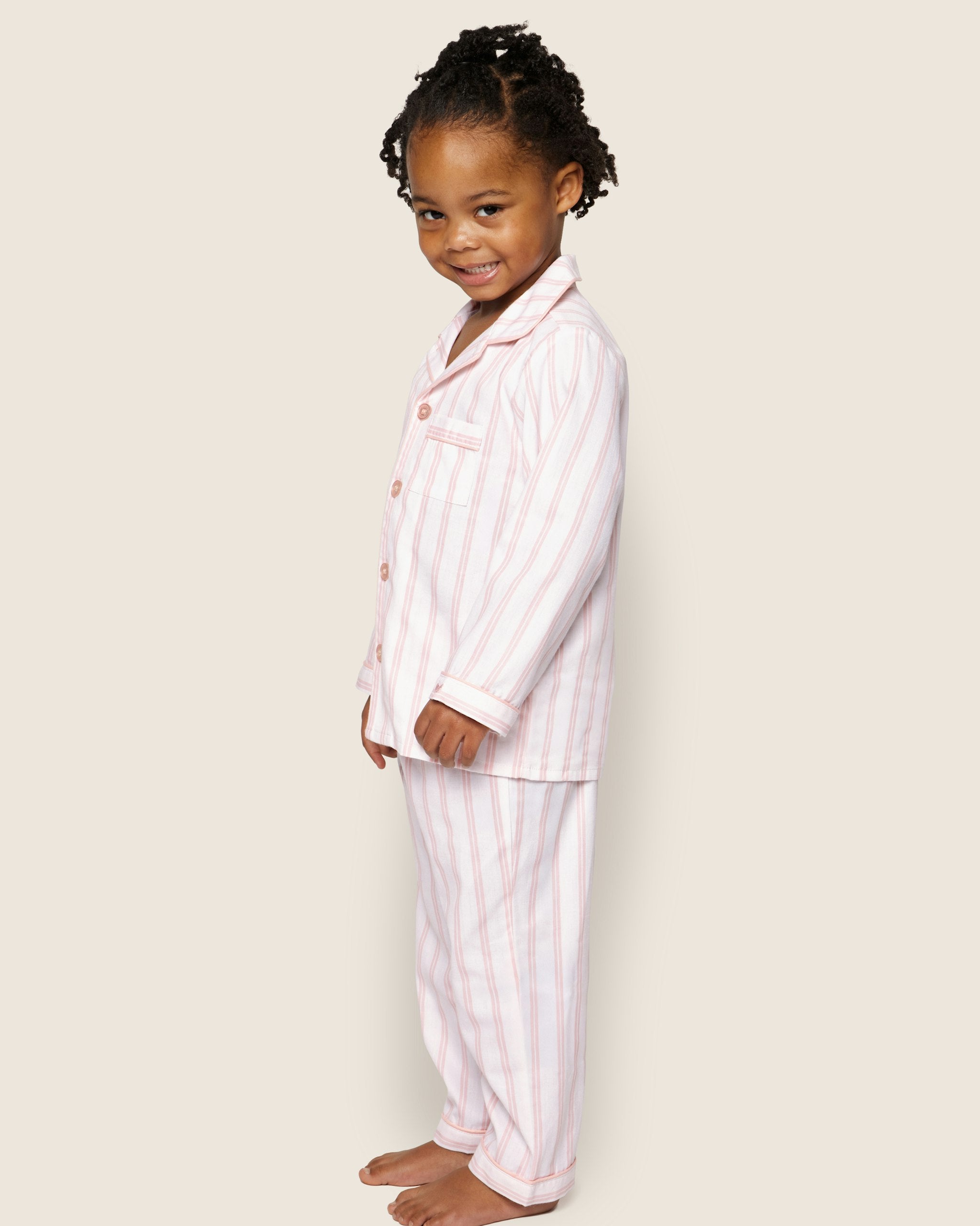 Kid's Twill Pajama Set in Periwinkle Stripe in Pink and White Stripe#Color_Pink and White Stripe