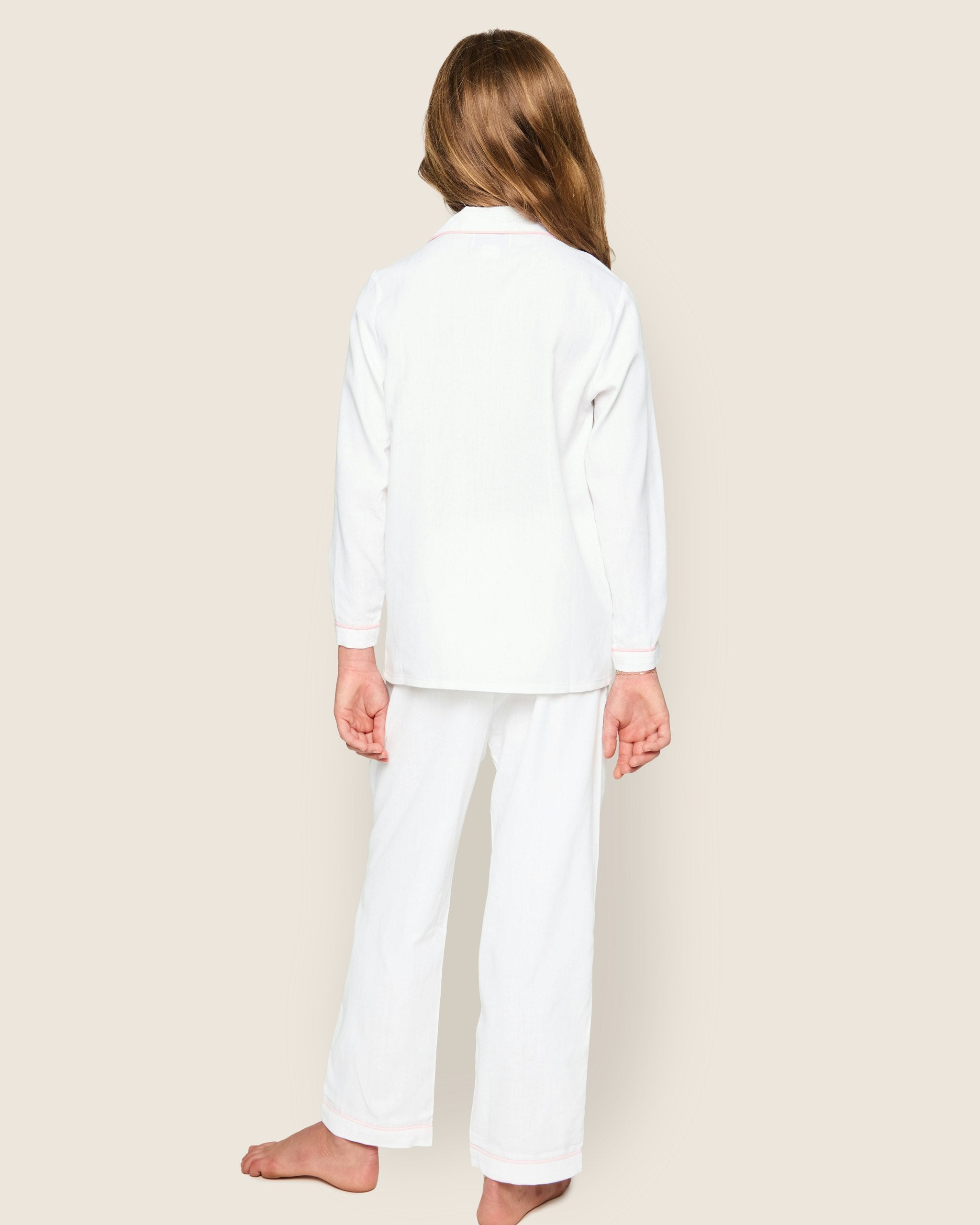 Kid's Twill Pajama Set in White with Pink Piping in White with Pink Piping#Color_White with Pink Piping