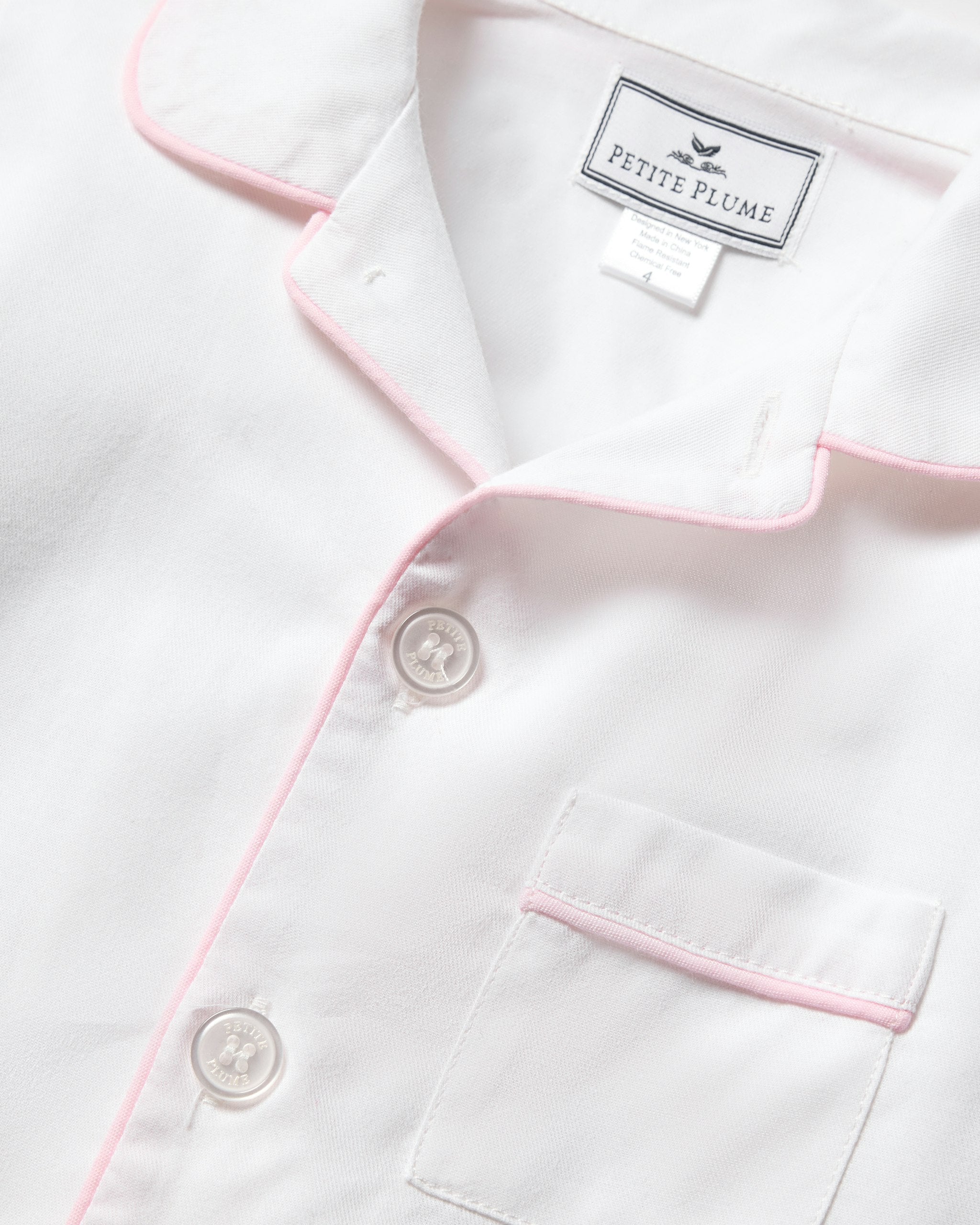 Kid's Twill Pajama Set in White with Pink Piping in White with Pink Piping#Color_White with Pink Piping