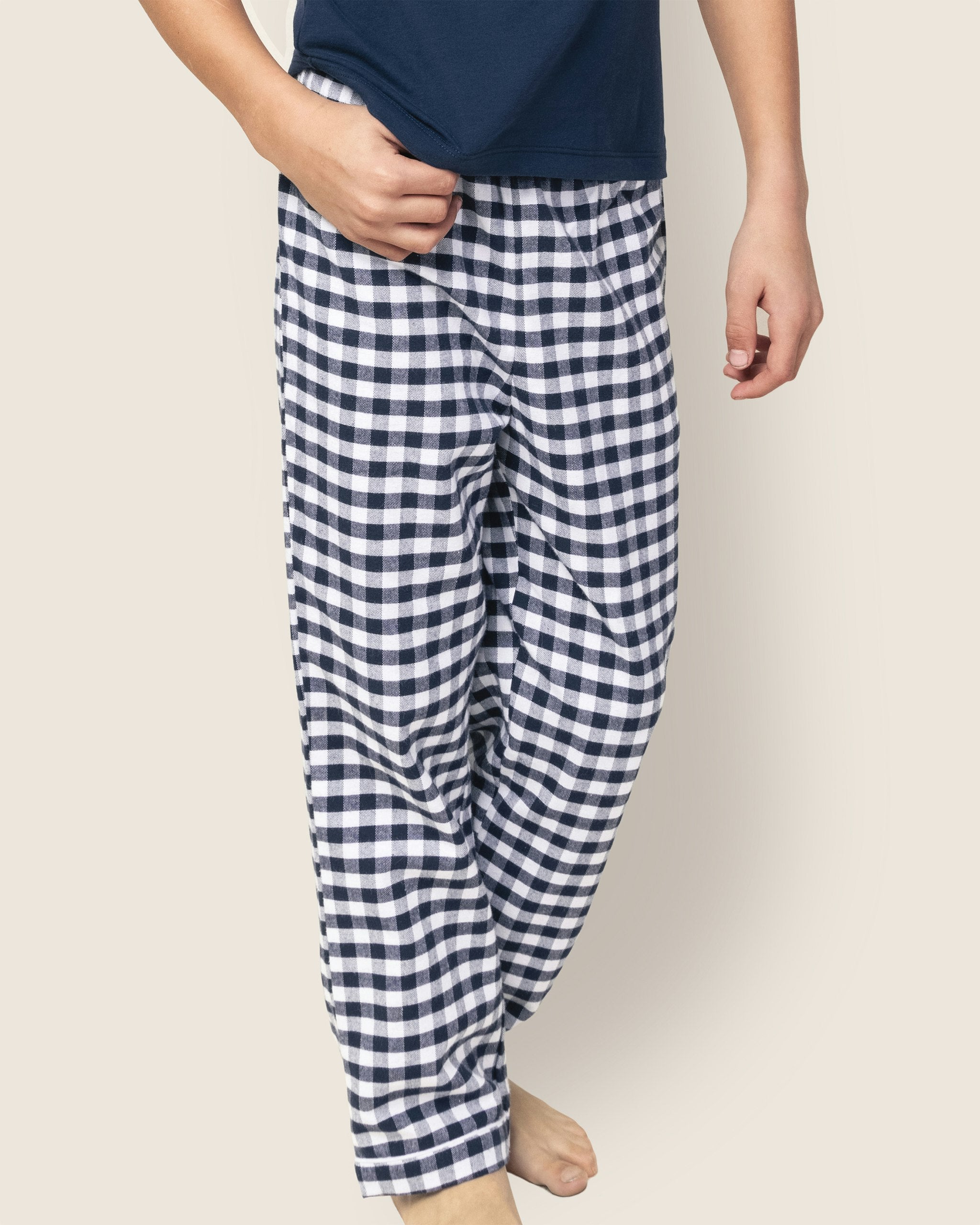 Kid's Twill Pajama Pants in Light Blue Gingham in Navy Gingham#Color_Navy Gingham