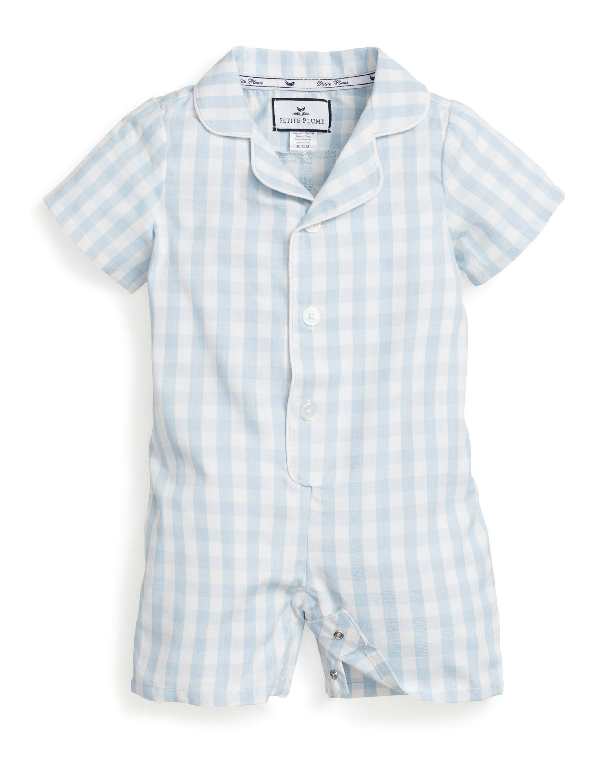 Baby's Twill Summer Romper in Royal Blue Gingham in Light Blue Gingham#Color_Light Blue Gingham