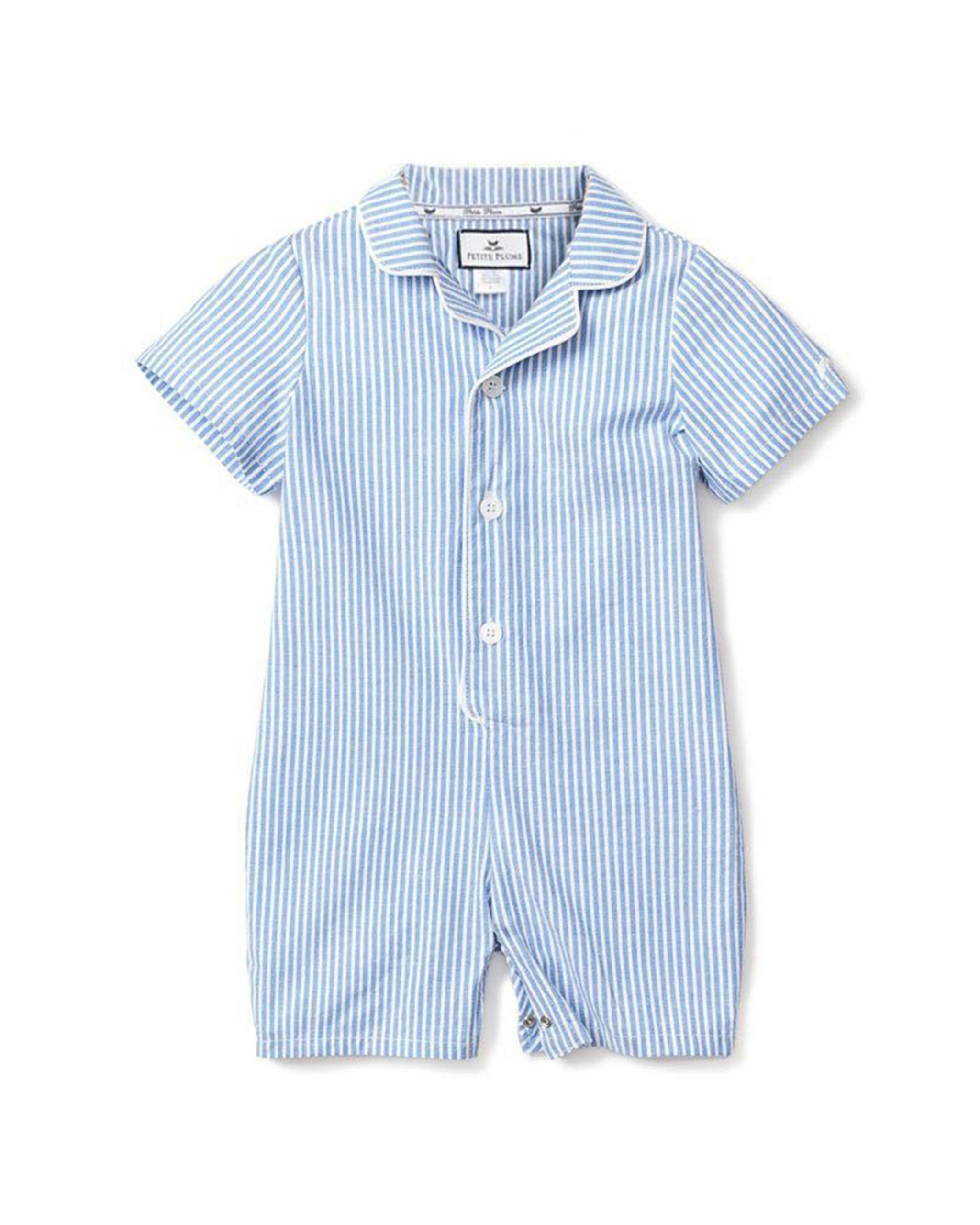 Baby's Twill Summer Romper in French Blue Stripes in French Blue Stripes#Color_French Blue Stripes