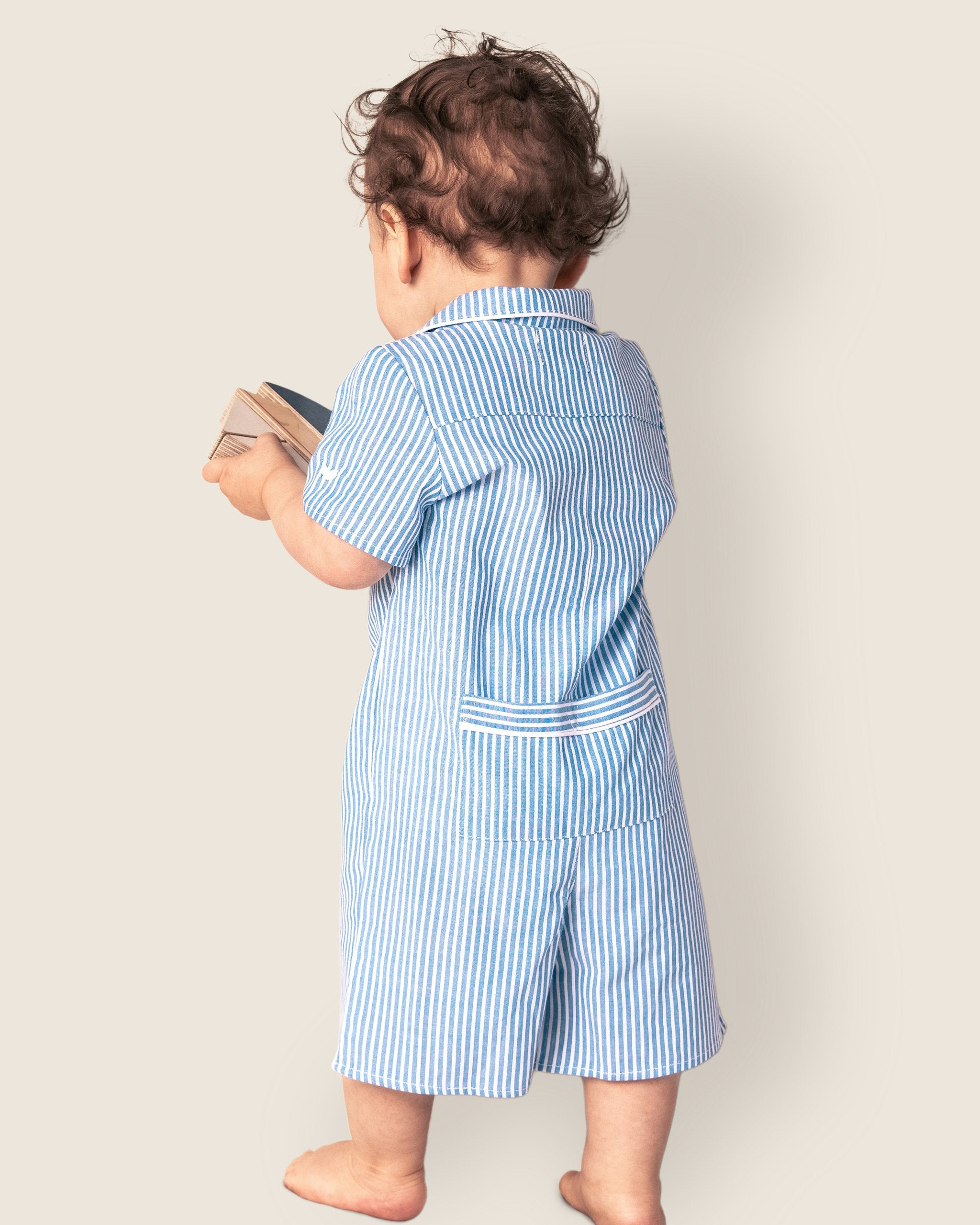 Baby's Twill Summer Romper in French Blue Stripes in French Blue Stripes#Color_French Blue Stripes