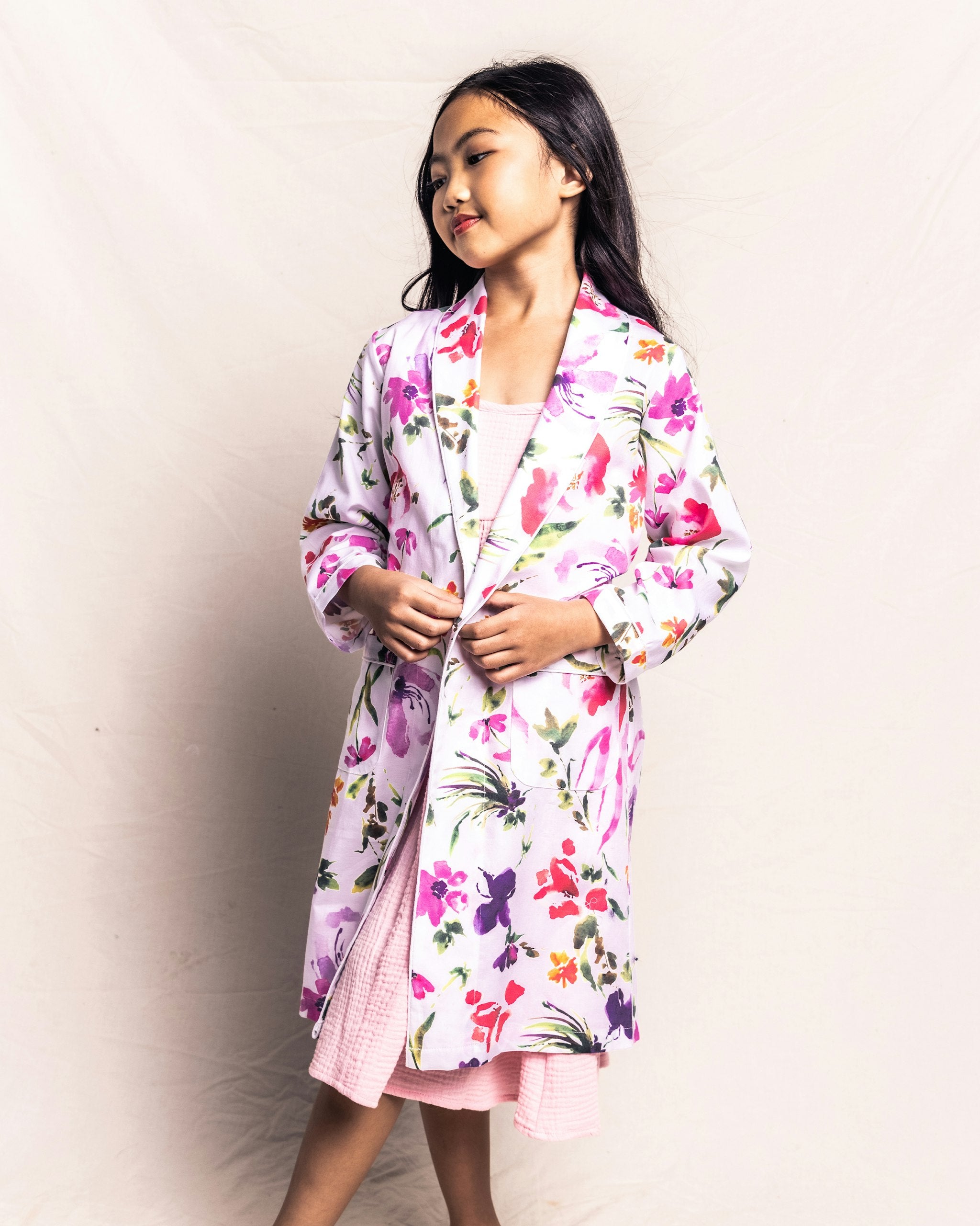 Kid's Twill Robe in Indigo Floral in Gardens of Giverny#Color_Gardens of Giverny