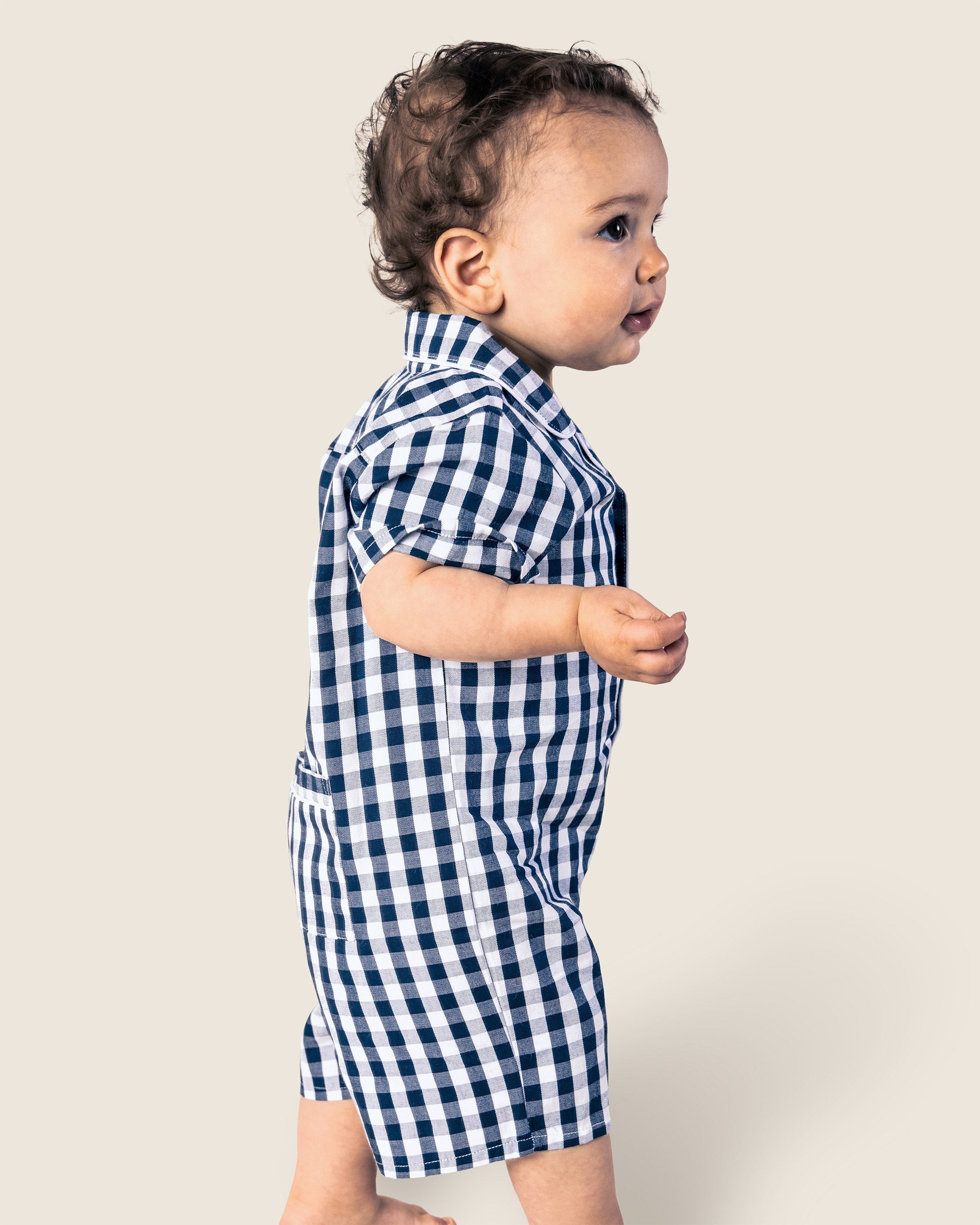 Baby's Twill Summer Romper in Royal Blue Gingham in Navy Gingham#Color_Navy Gingham
