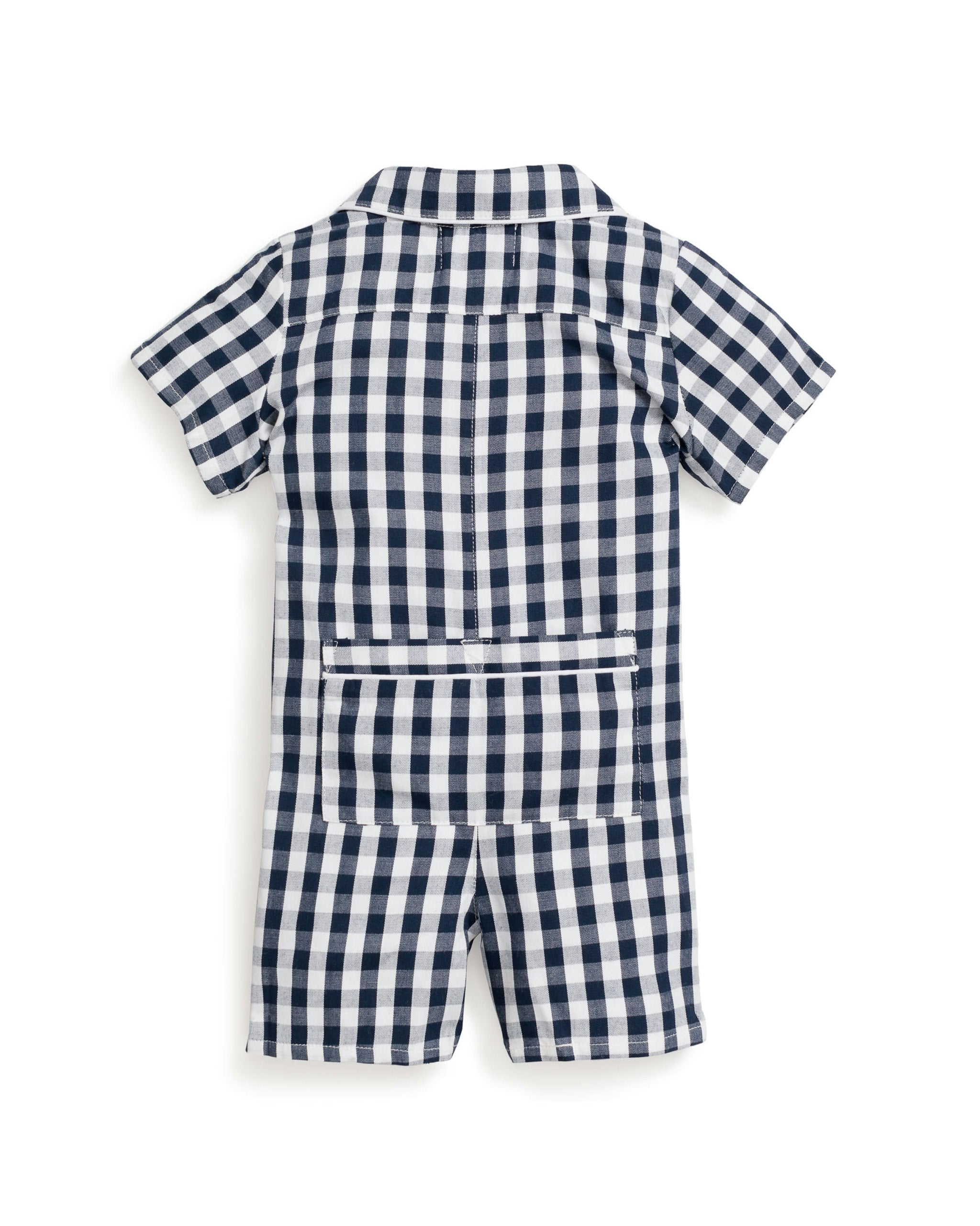 Baby's Twill Summer Romper in Light Blue Gingham in Navy Gingham#Color_Navy Gingham