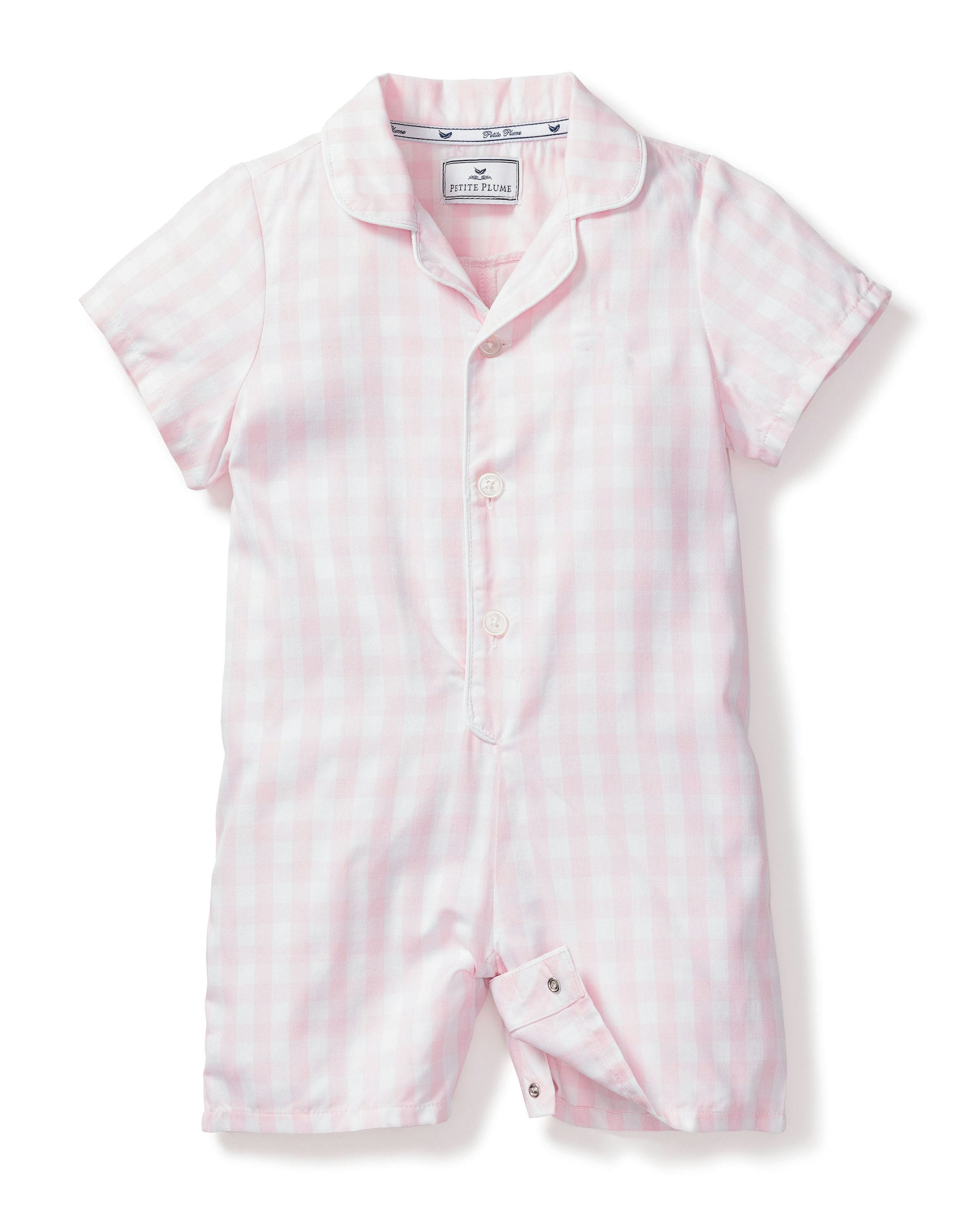Baby's Twill Summer Romper in Royal Blue Gingham in Pink Gingham#Color_Pink Gingham