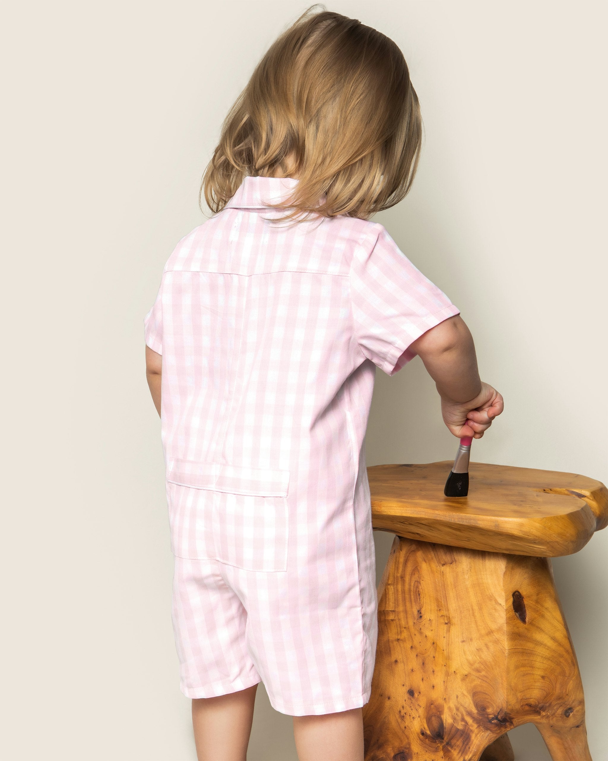 Baby's Twill Summer Romper in Royal Blue Gingham in Pink Gingham#Color_Pink Gingham