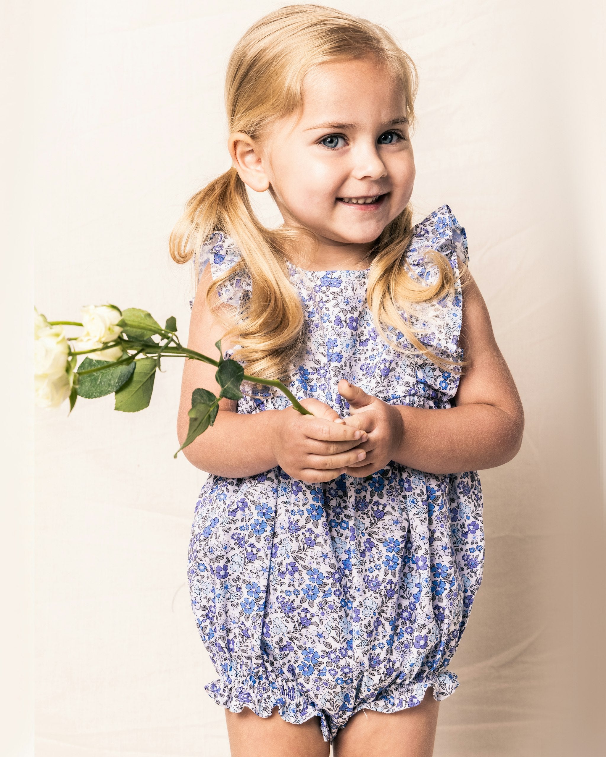 Baby's Twill Ruffled Romper in Fleur D'Azur in Fleur D'Azur#Color_Fleur D'Azur