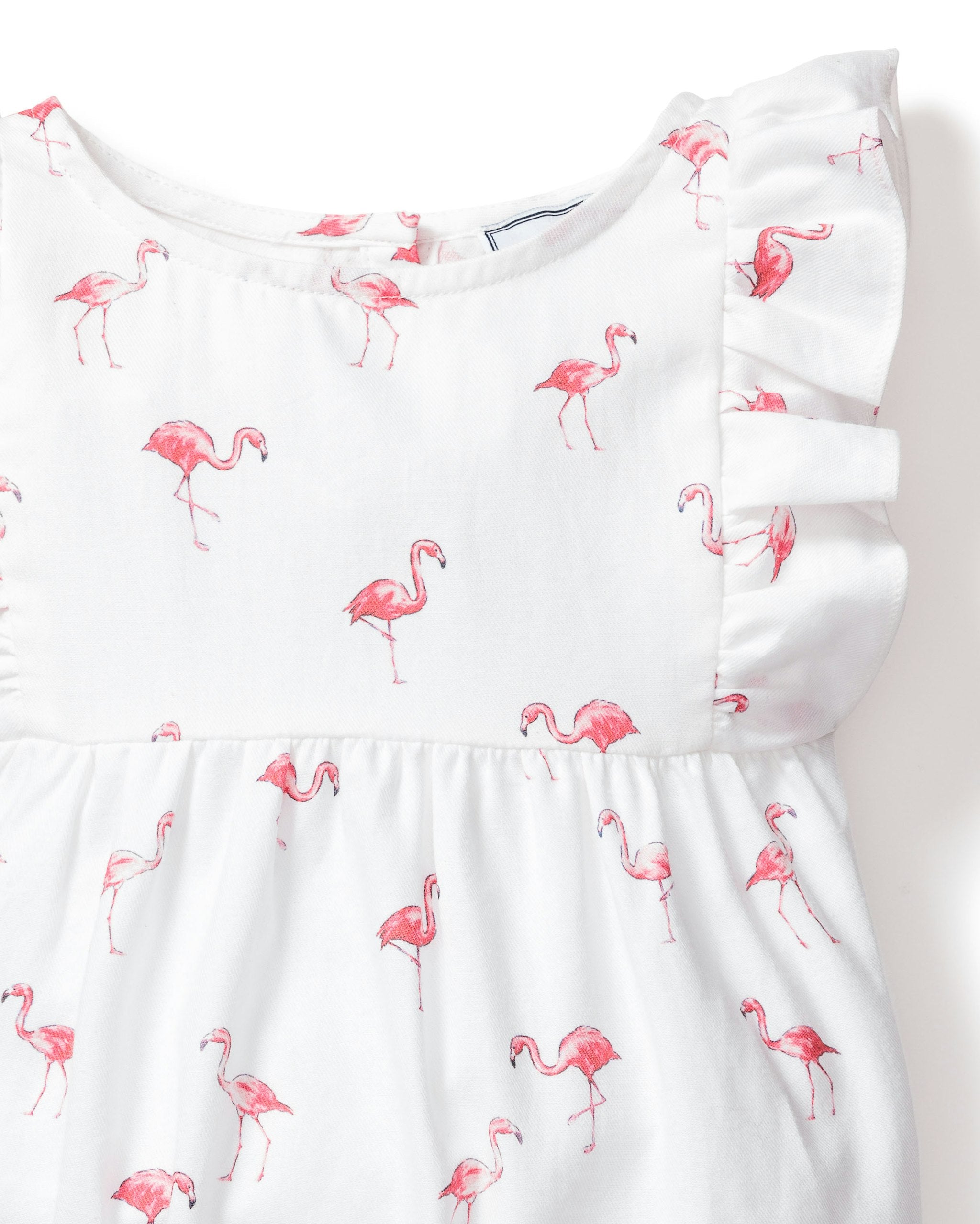 Baby's Twill Ruffled Romper in Seashell Splendor in Flamingos#Color_Flamingos