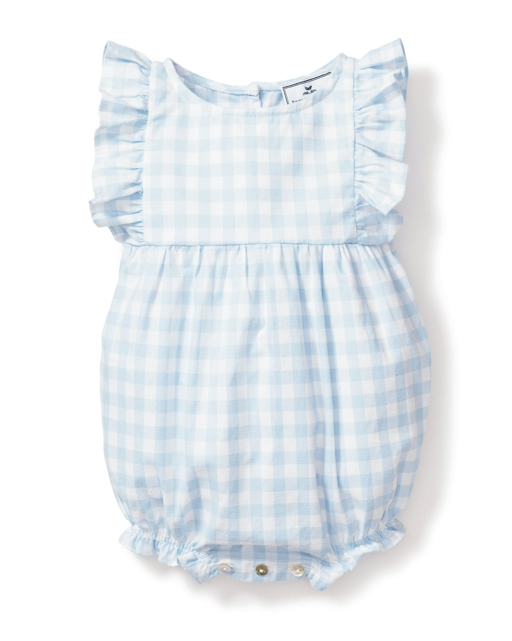 Baby's Twill Ruffled Romper in Royal Blue Gingham in Light Blue Gingham#Color_Light Blue Gingham
