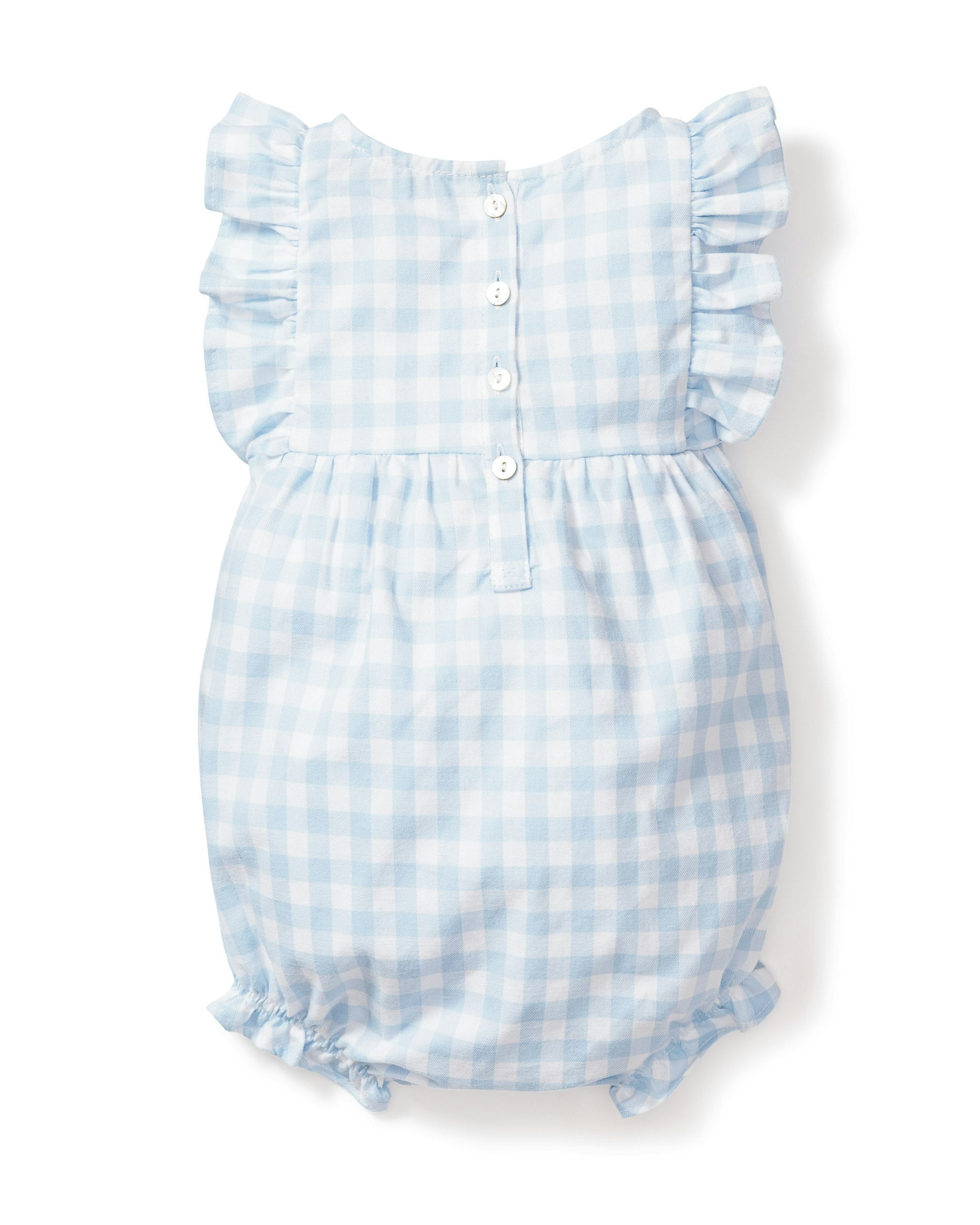 Baby's Twill Ruffled Romper in Royal Blue Gingham in Light Blue Gingham#Color_Light Blue Gingham
