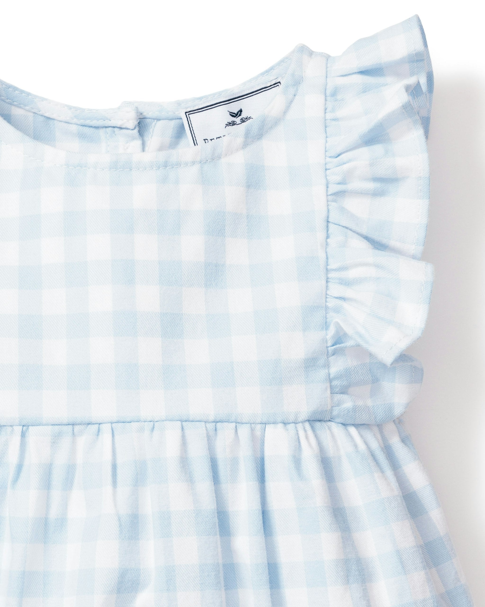 Baby's Twill Ruffled Romper in Royal Blue Gingham in Light Blue Gingham#Color_Light Blue Gingham