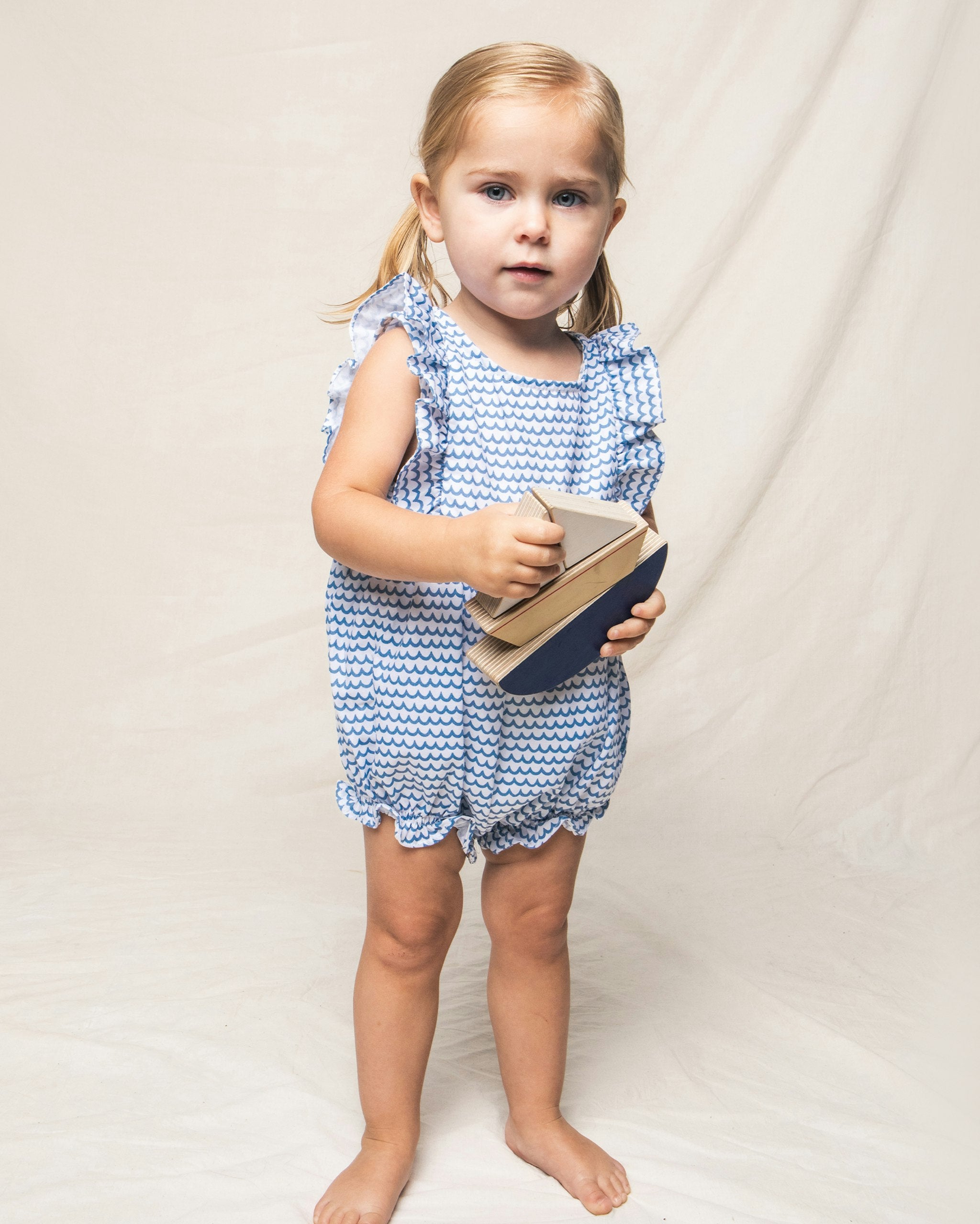 Baby's Twill Ruffled Romper in Bateau in La Mer#Color_La Mer