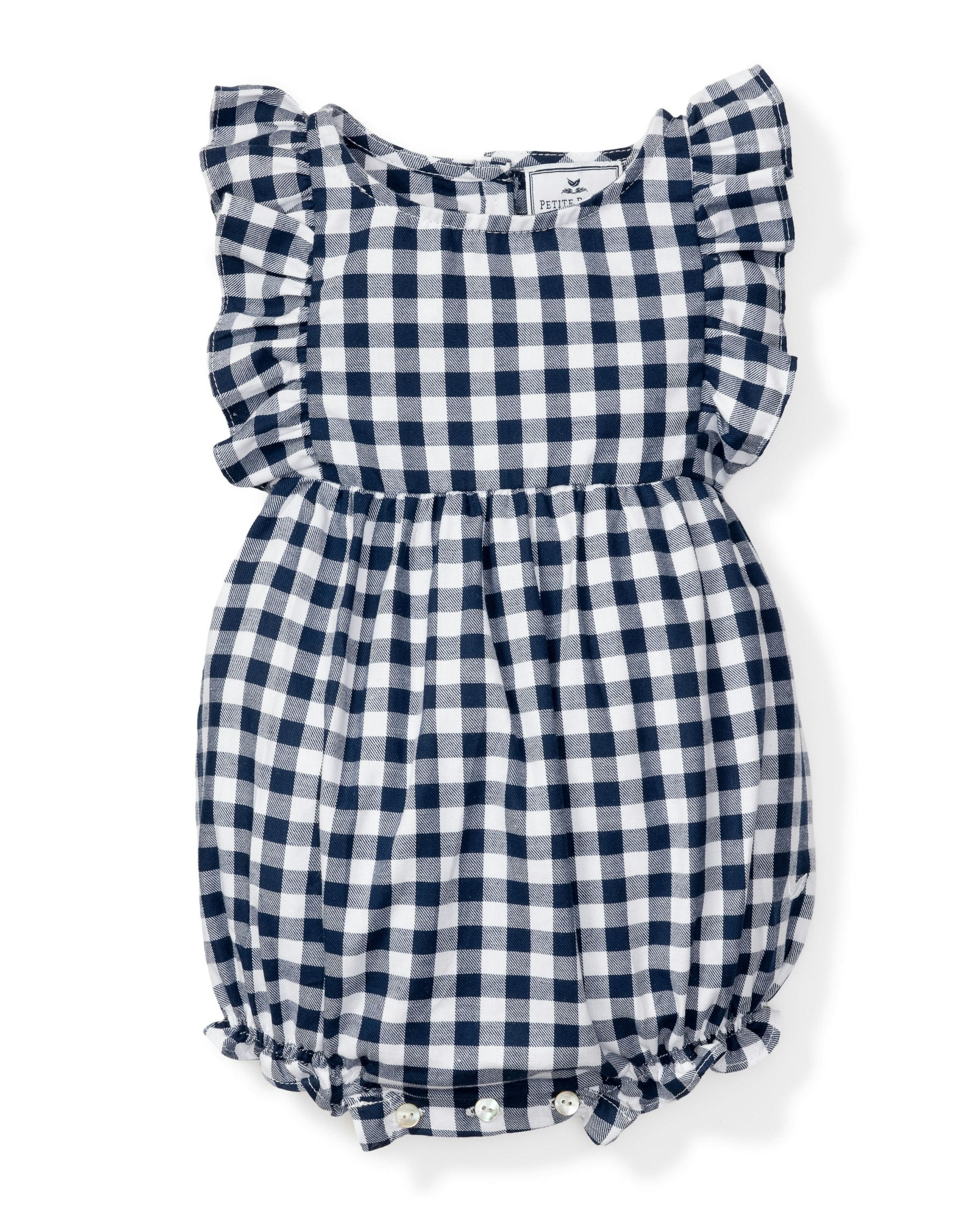 Baby's Twill Ruffled Romper in Royal Blue Gingham in Navy Gingham#Color_Navy Gingham