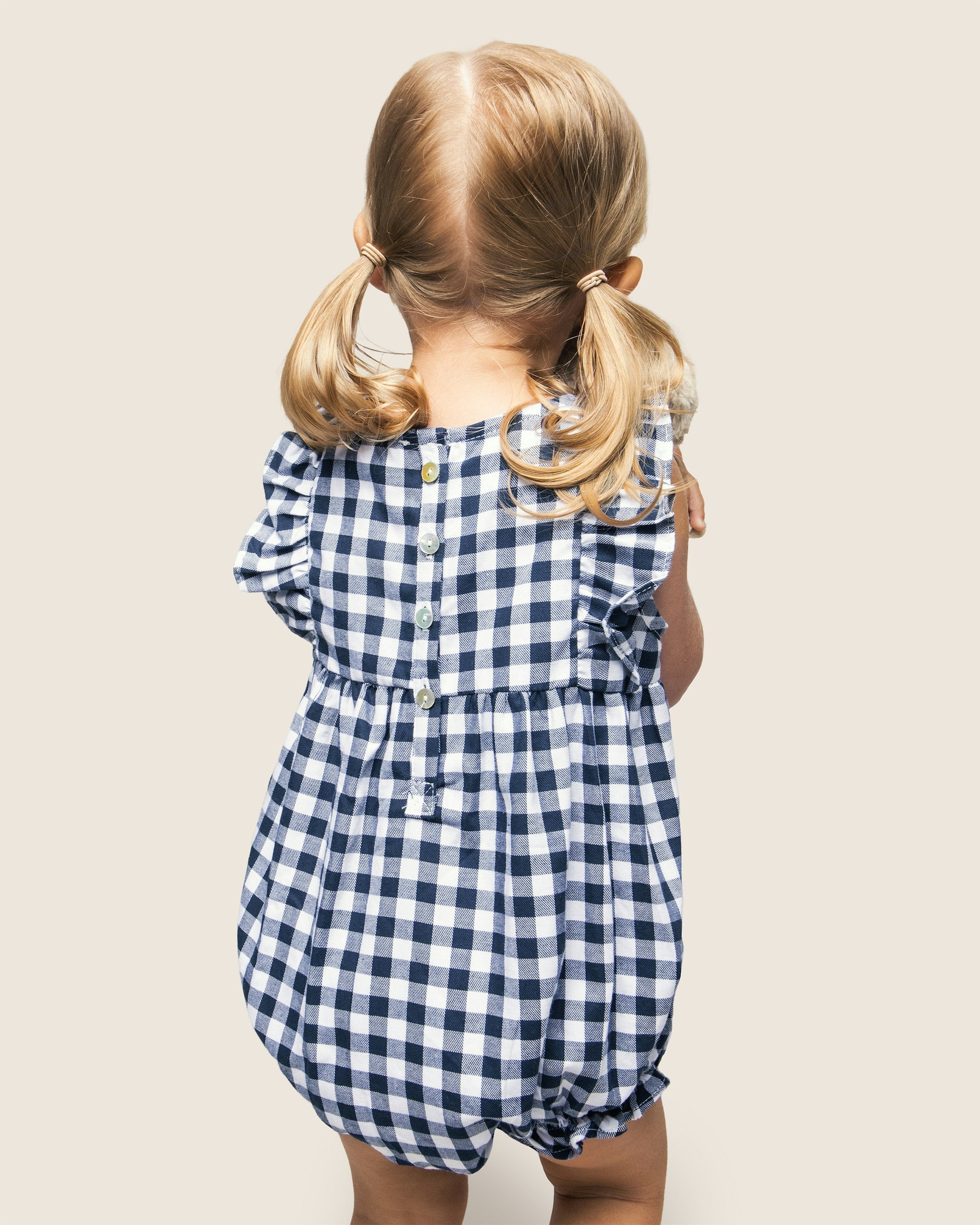 Baby's Twill Ruffled Romper in Royal Blue Gingham in Navy Gingham#Color_Navy Gingham