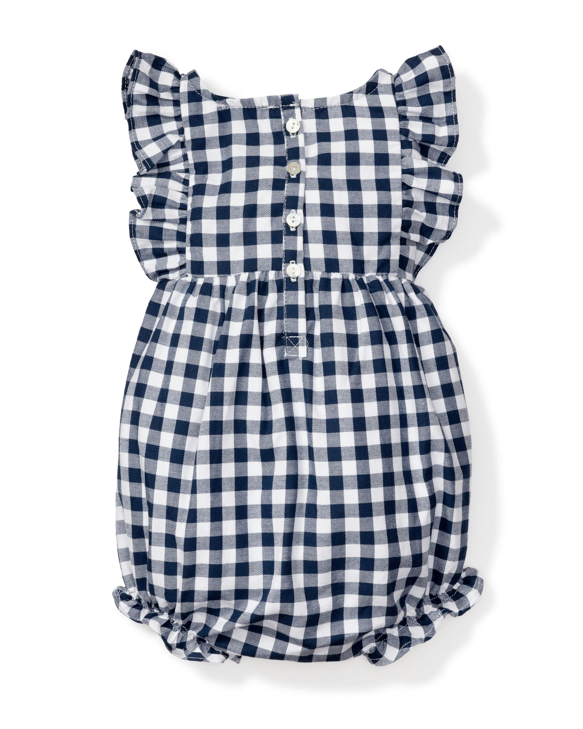 Baby's Twill Ruffled Romper in Royal Blue Gingham in Navy Gingham#Color_Navy Gingham