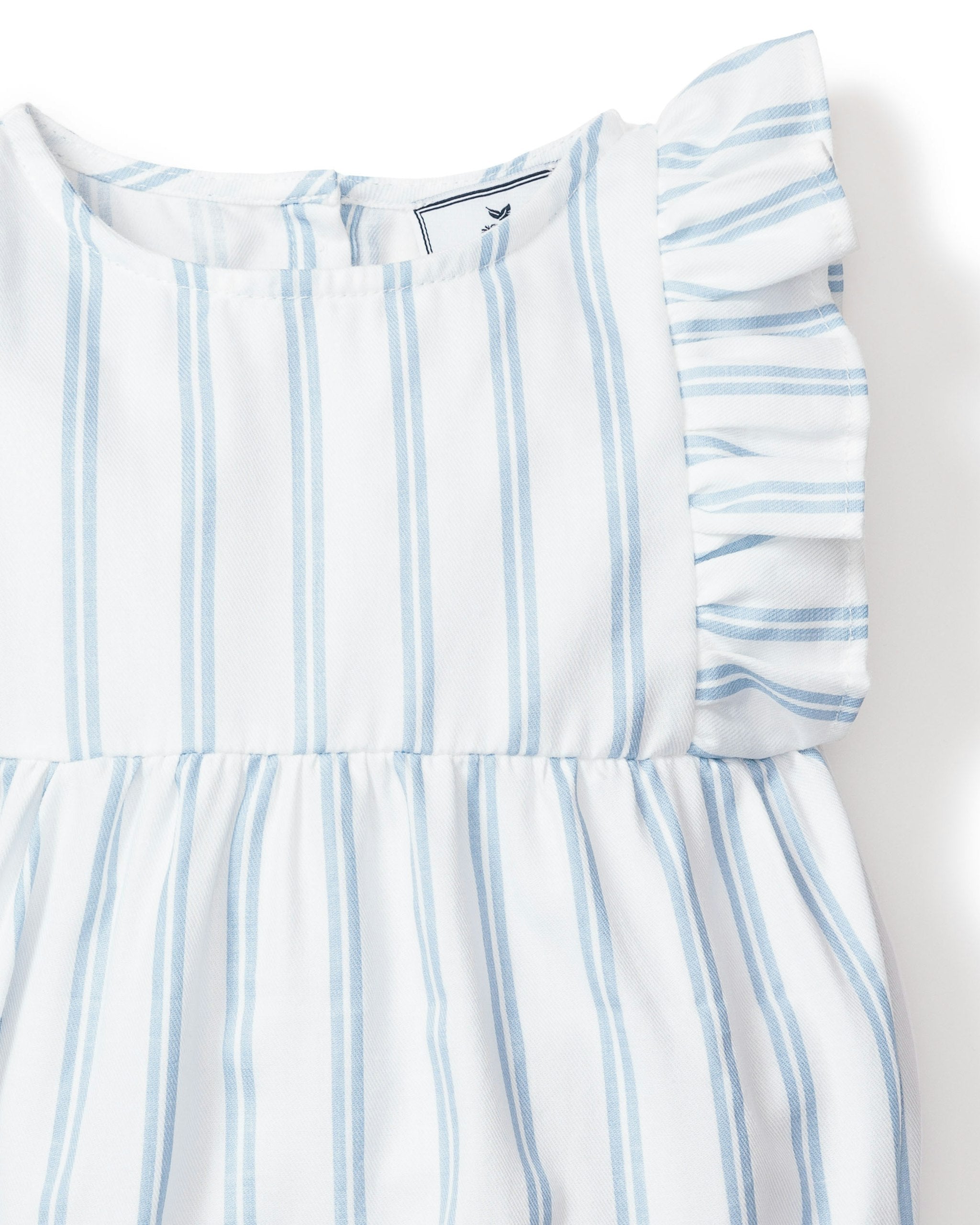 Baby's Twill Ruffled Romper in Pink And White Stripe in Periwinkle and White Stripe#Color_Periwinkle and White Stripe