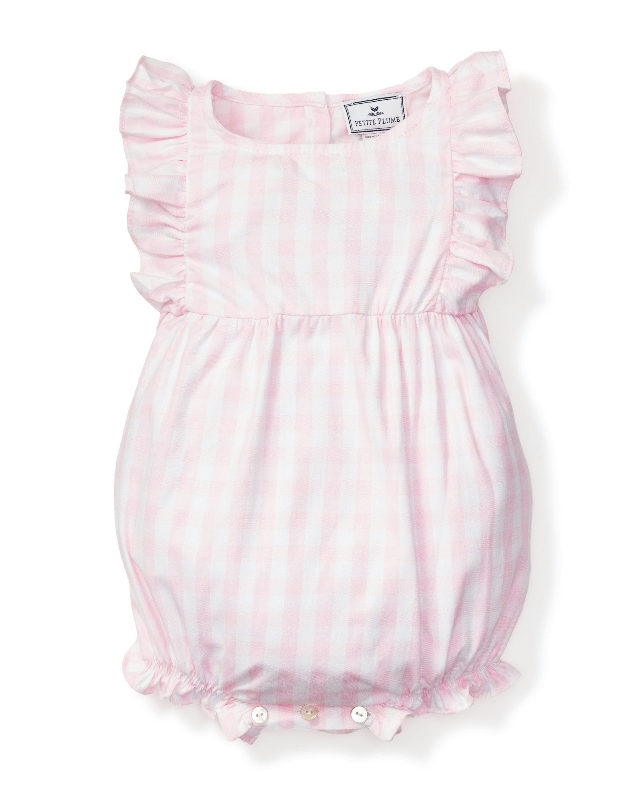 Baby's Twill Ruffled Romper in Royal Blue Gingham in Pink Gingham#Color_Pink Gingham