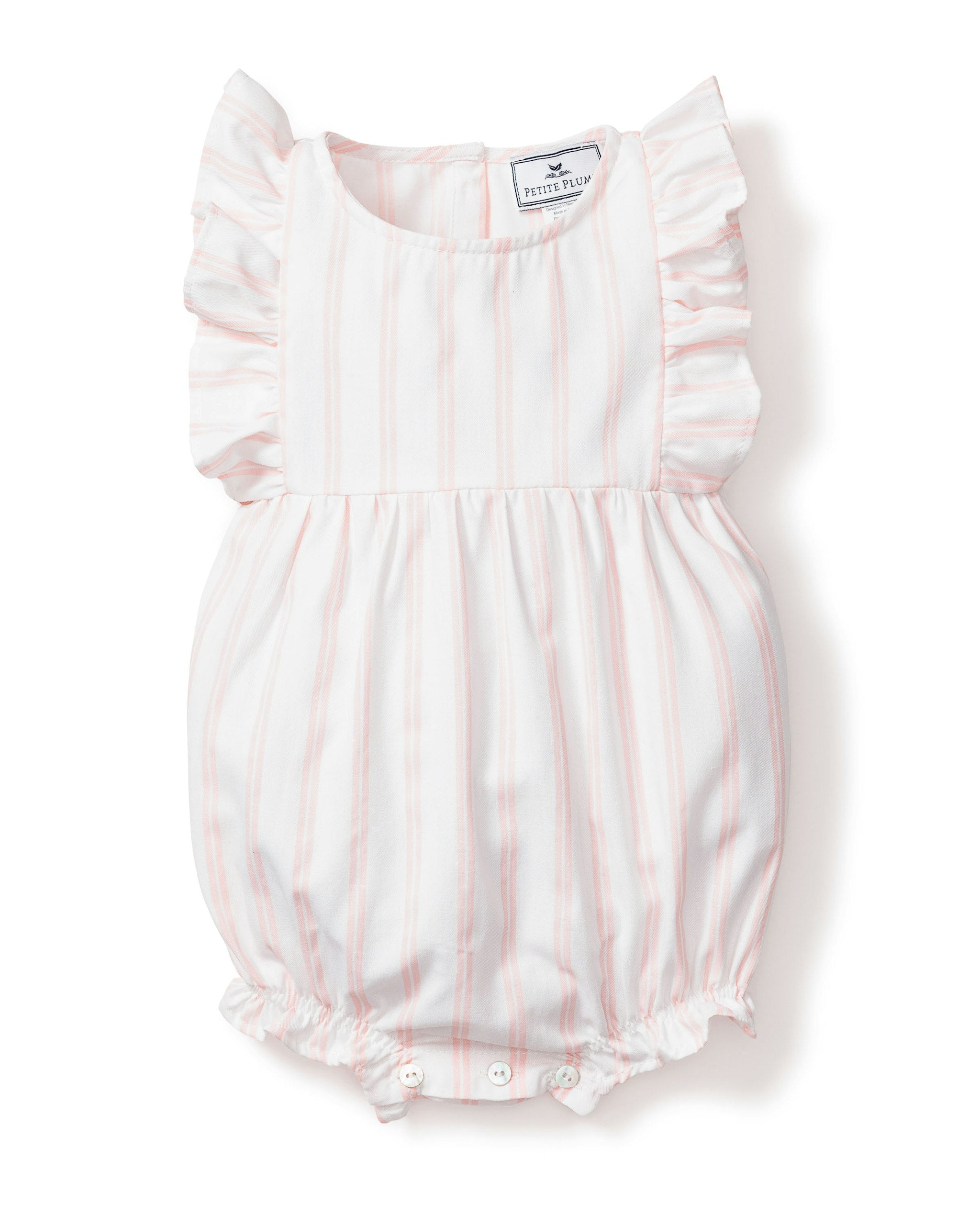 Baby's Twill Ruffled Romper in Pink And White Stripe in Pink and White Stripe#Color_Pink and White Stripe