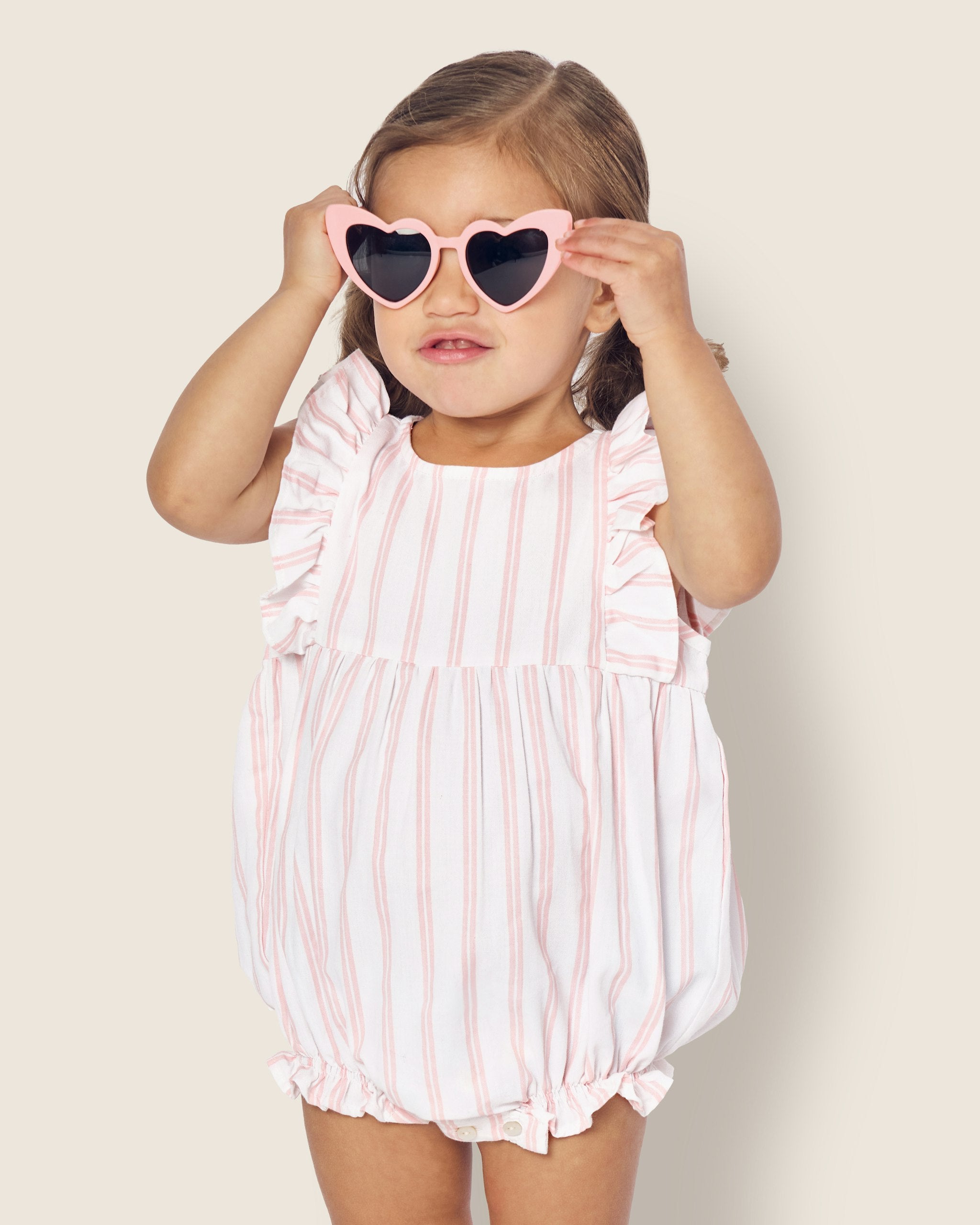 Baby's Twill Ruffled Romper in Pink And White Stripe in Pink and White Stripe#Color_Pink and White Stripe