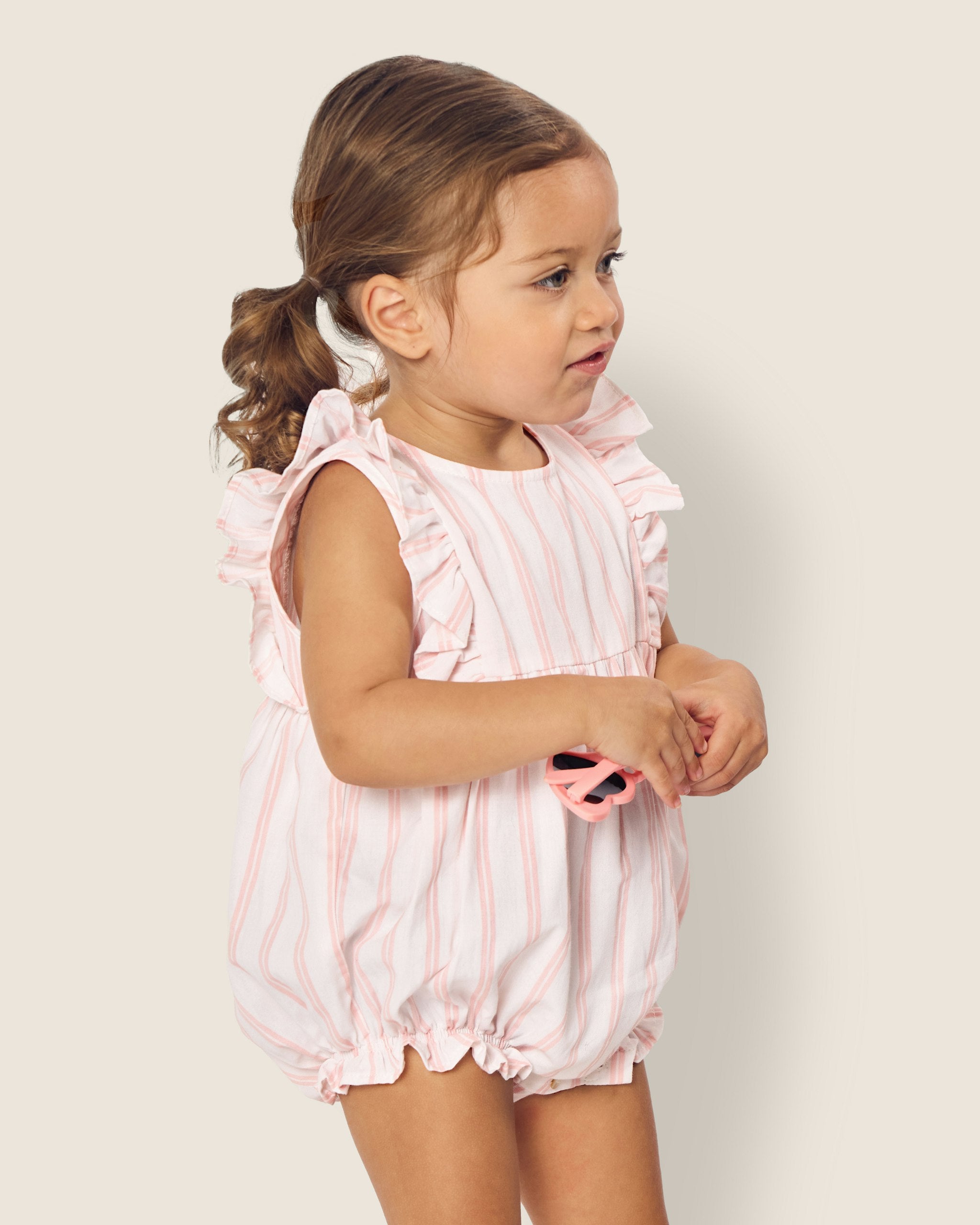 Baby's Twill Ruffled Romper in Pink And White Stripe in Pink and White Stripe#Color_Pink and White Stripe
