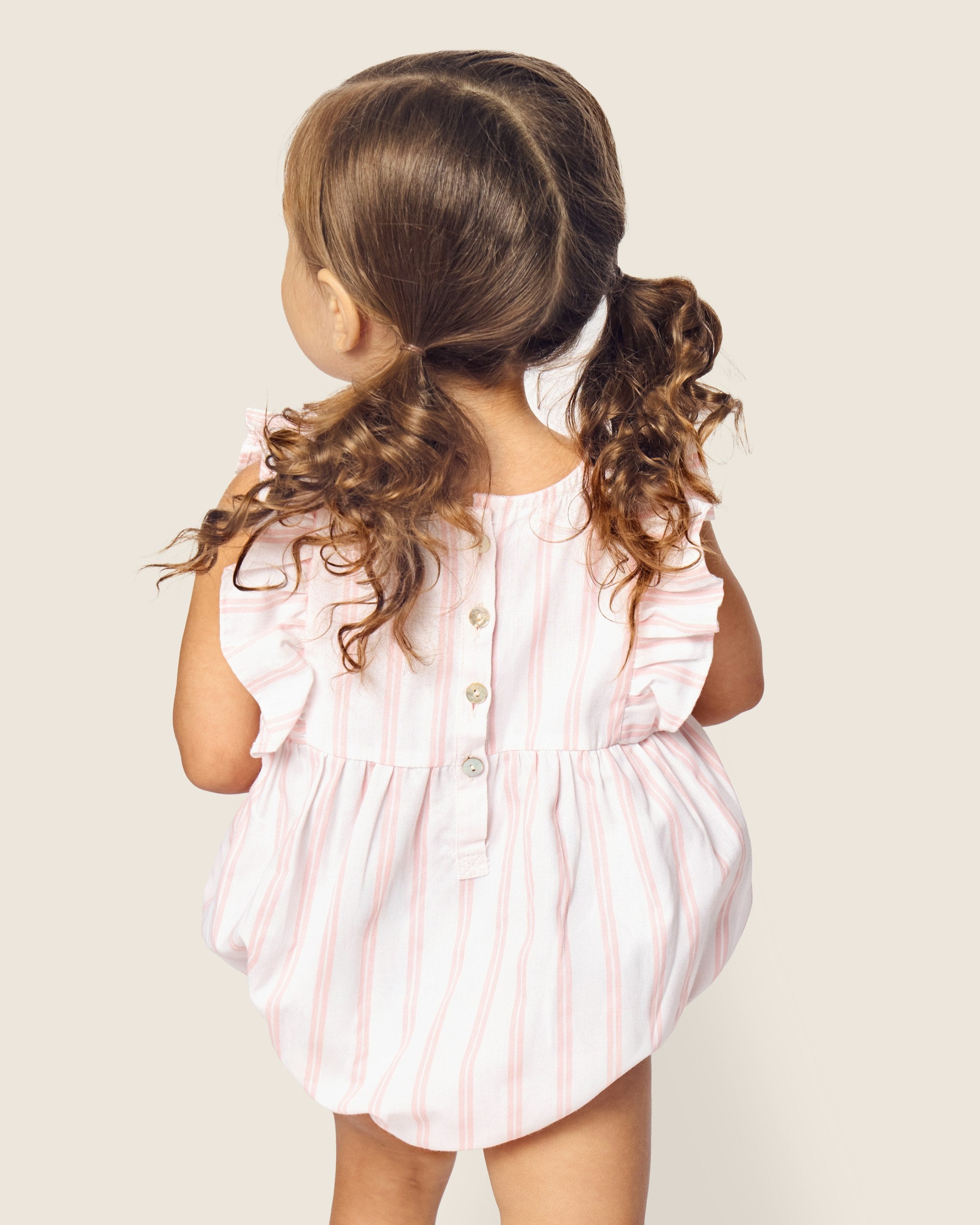 Baby's Twill Ruffled Romper in Pink And White Stripe in Pink and White Stripe#Color_Pink and White Stripe