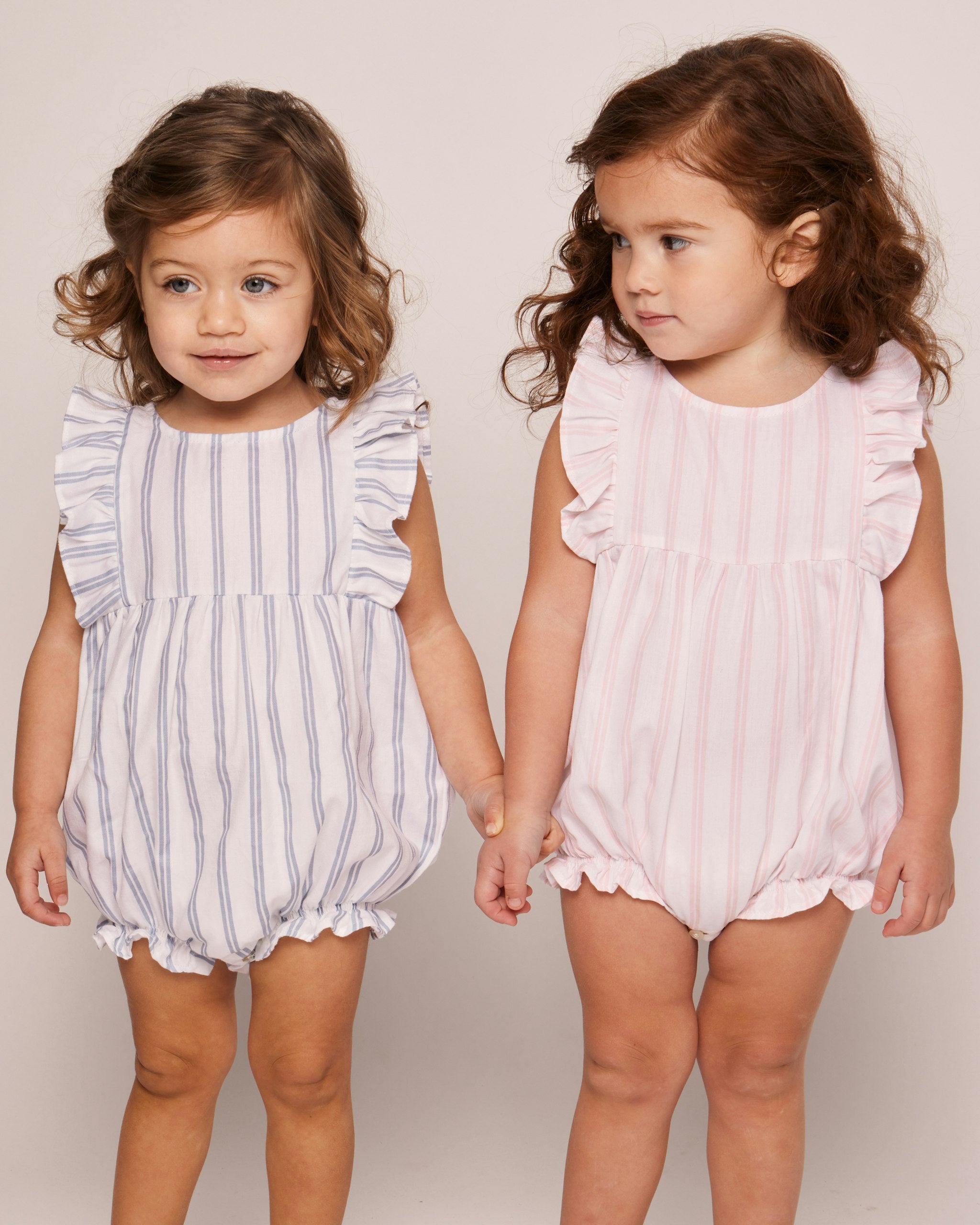 Baby's Twill Ruffled Romper in Pink And White Stripe in Pink and White Stripe#Color_Pink and White Stripe