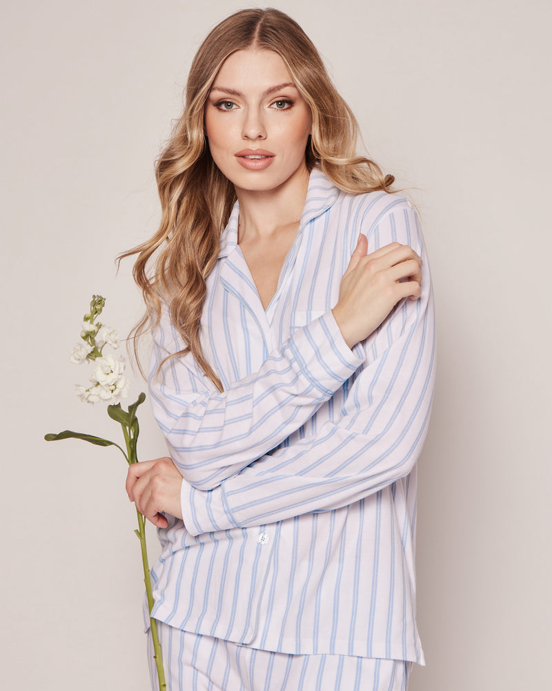 Women's Pima Pajama Set in Periwinkle Stripe