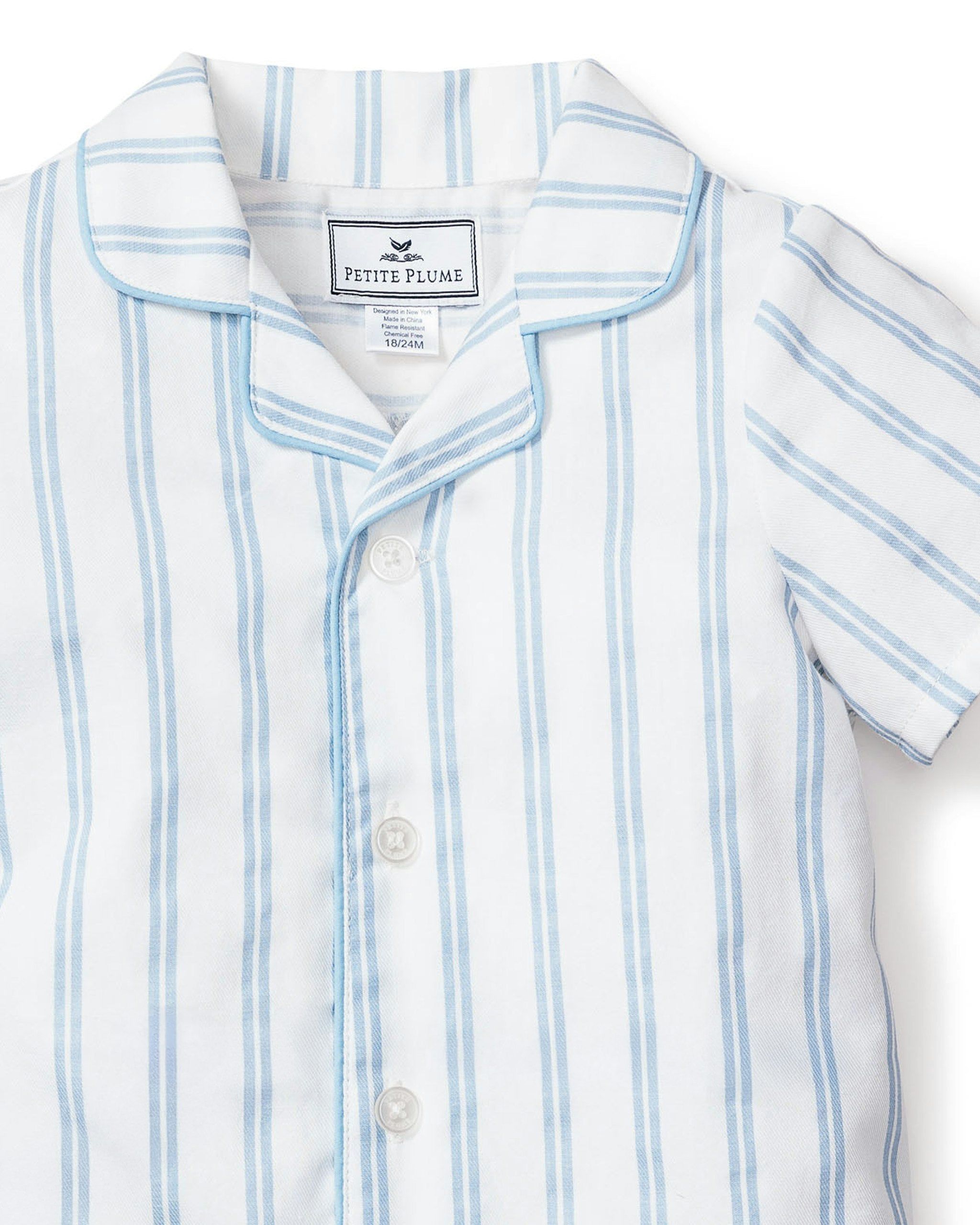 Baby's Twill Summer Romper in Sunny Stripe in Periwinkle and White Stripe#Color_Periwinkle and White Stripe