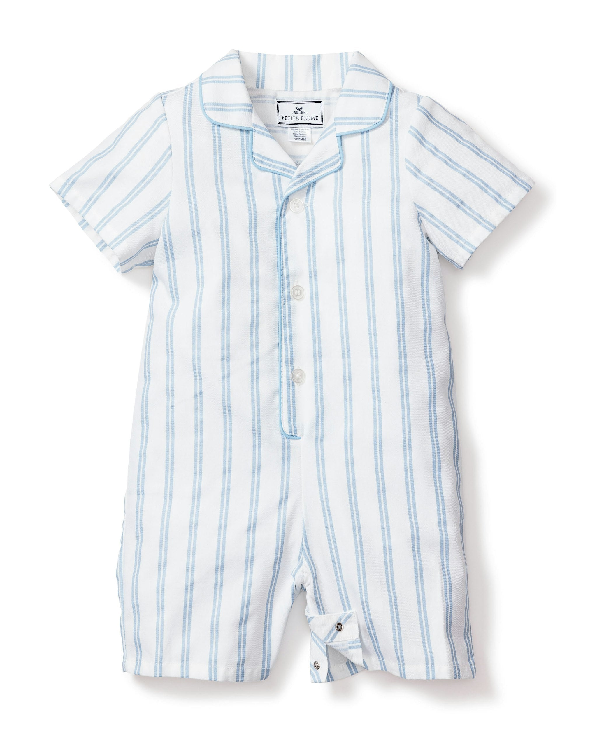 Baby's Twill Summer Romper in Sunny Stripe in Periwinkle and White Stripe#Color_Periwinkle and White Stripe