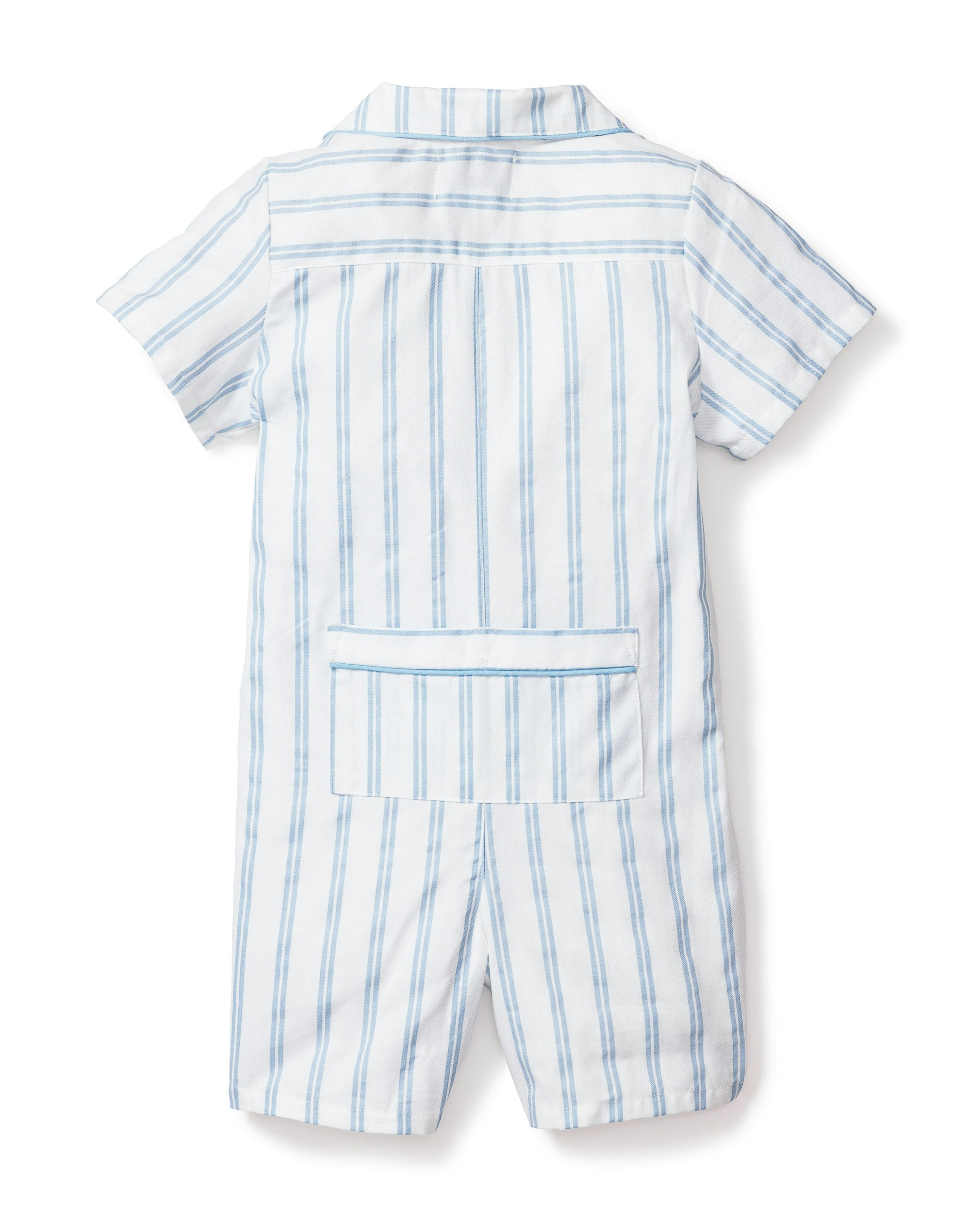 Baby's Twill Summer Romper in Sunny Stripe in Periwinkle and White Stripe#Color_Periwinkle and White Stripe