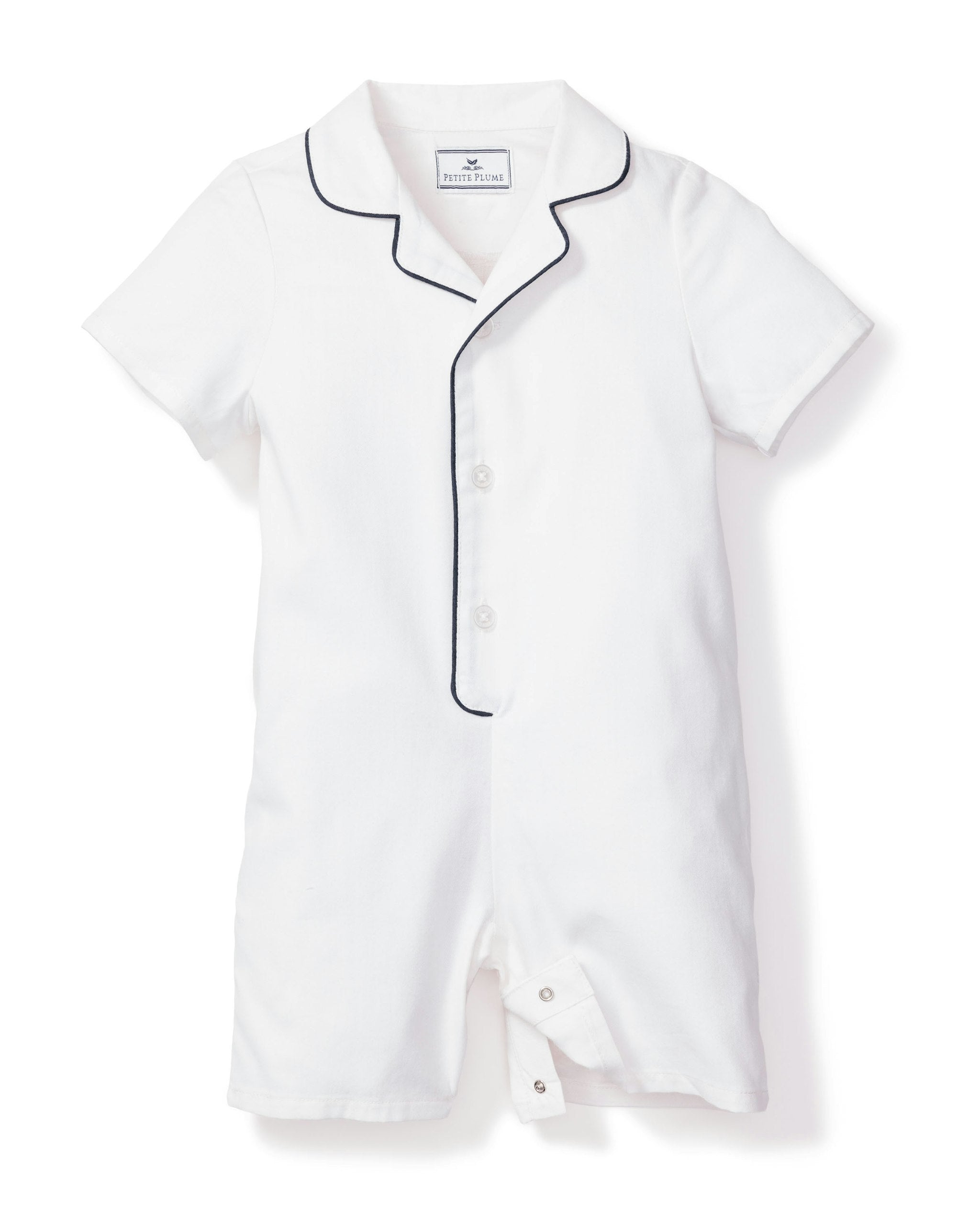 White Summer Romper With Navy Piping in White with Navy Piping#Color_White with Navy Piping