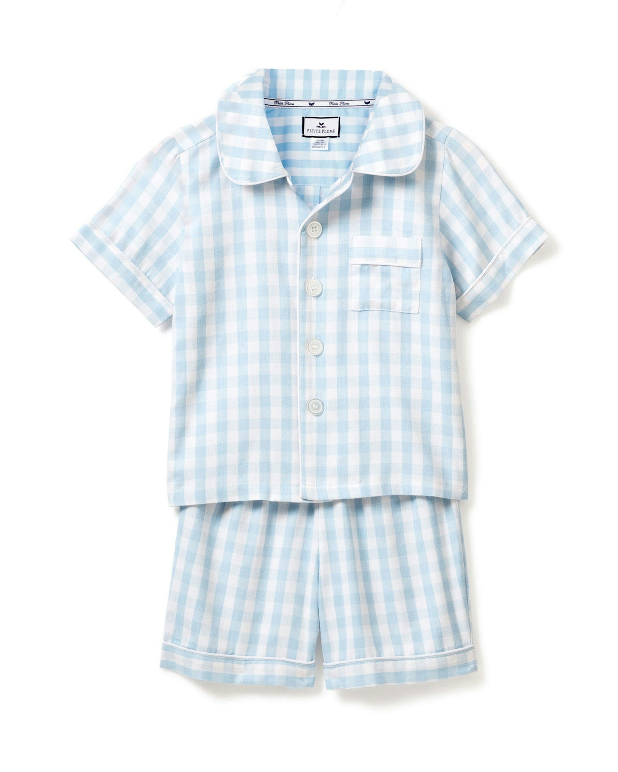Kid's Twill Short Set in Light Blue Gingham in Light Blue Gingham#Color_Light Blue Gingham