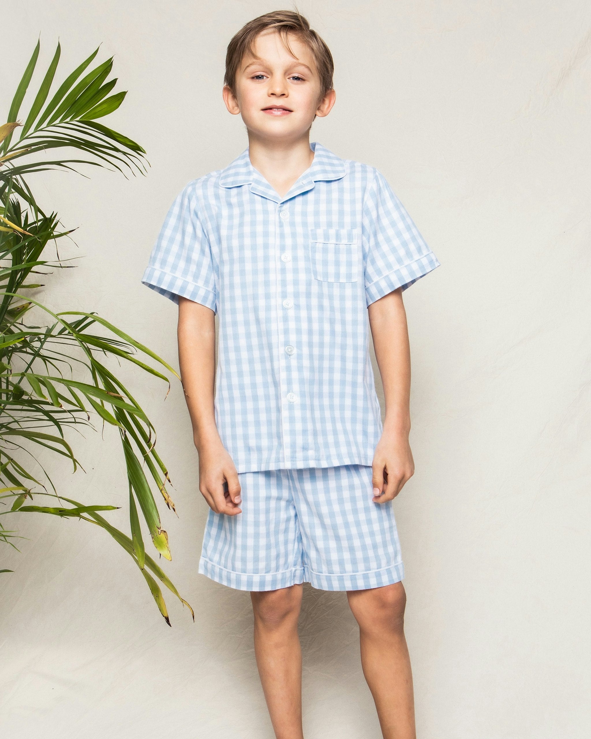 Kid's Twill Short Set in Light Blue Gingham in Light Blue Gingham#Color_Light Blue Gingham