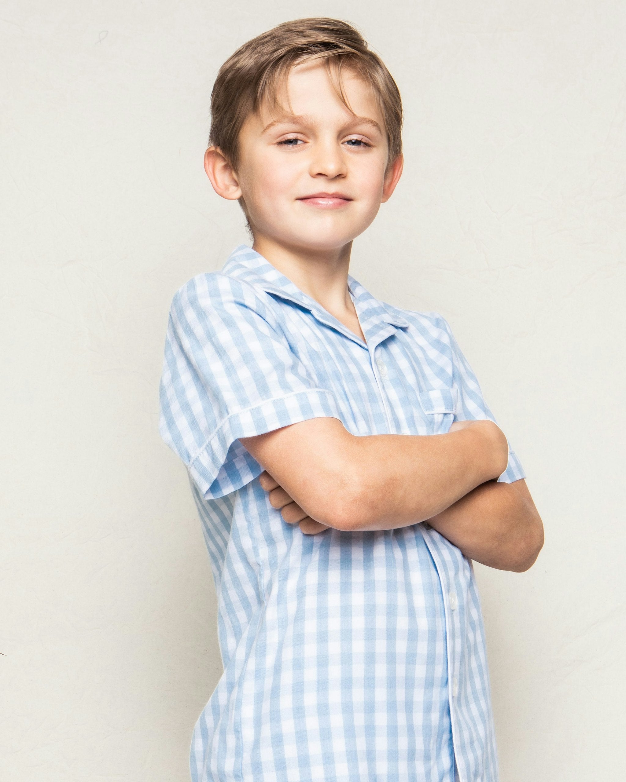 Kid's Twill Short Set in Light Blue Gingham in Light Blue Gingham#Color_Light Blue Gingham
