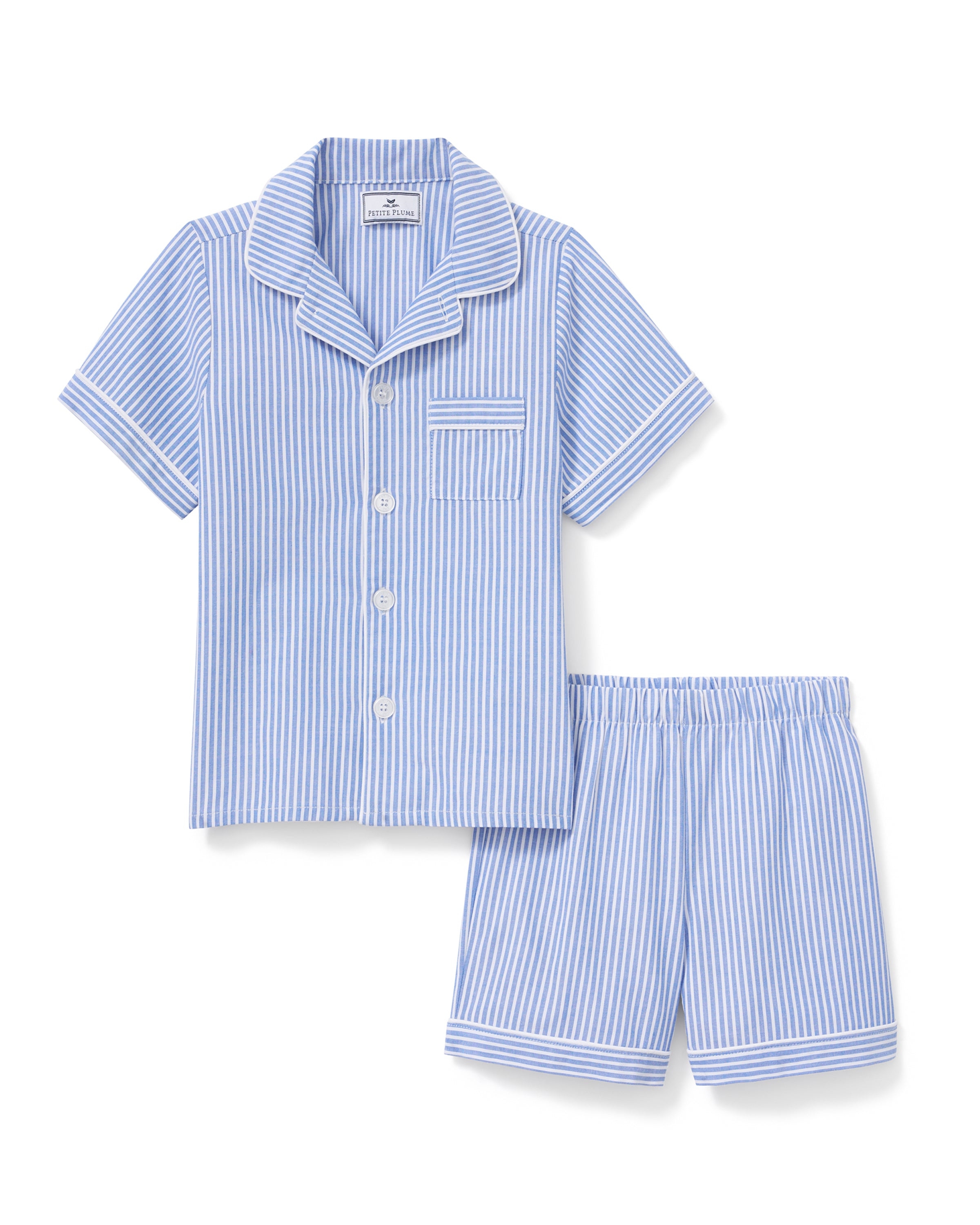 Kid's Twill Pajama Short Set in French Blue Heritage Stripe