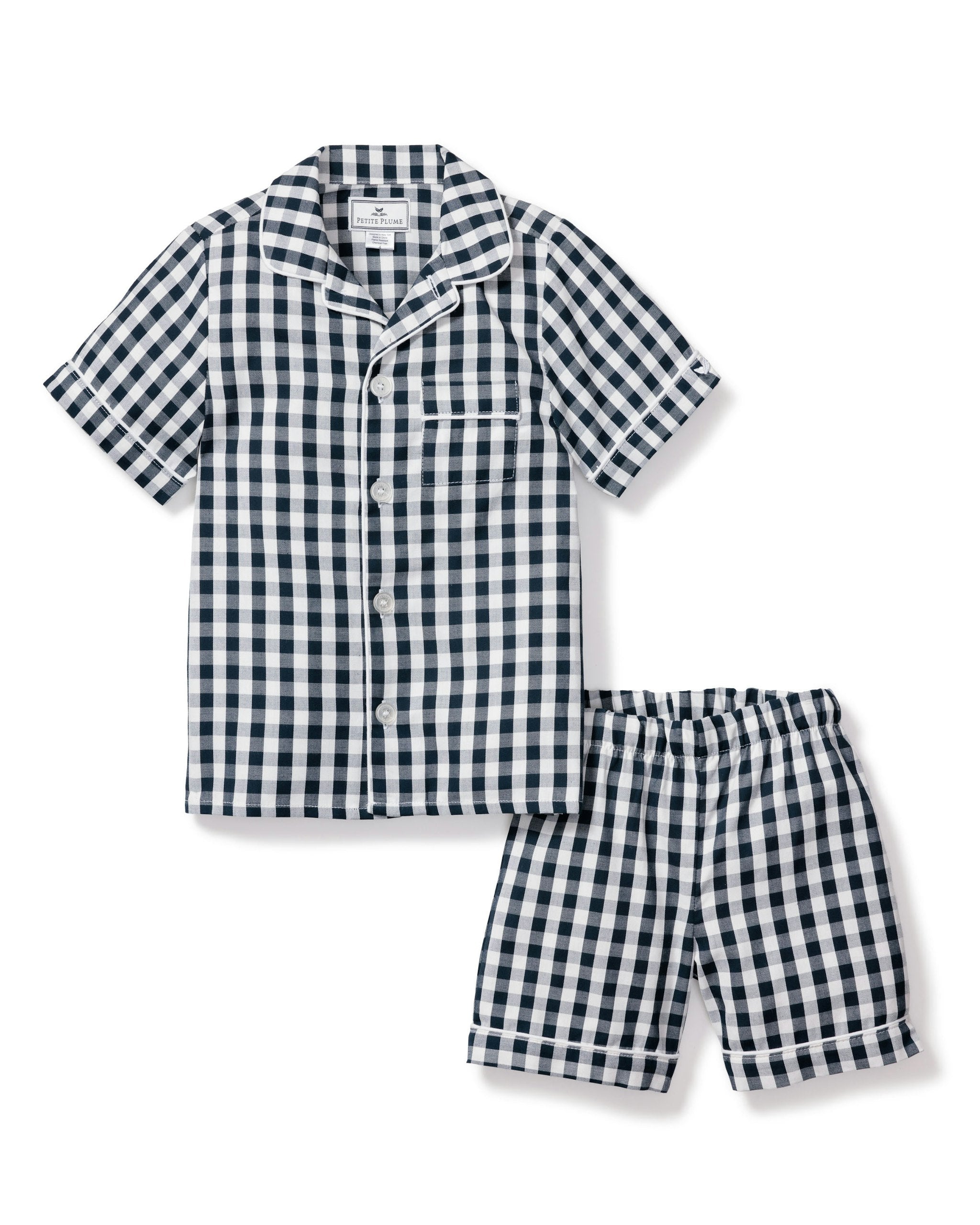 Kid's Twill Short Set in Light Blue Gingham in Navy Gingham#Color_Navy Gingham
