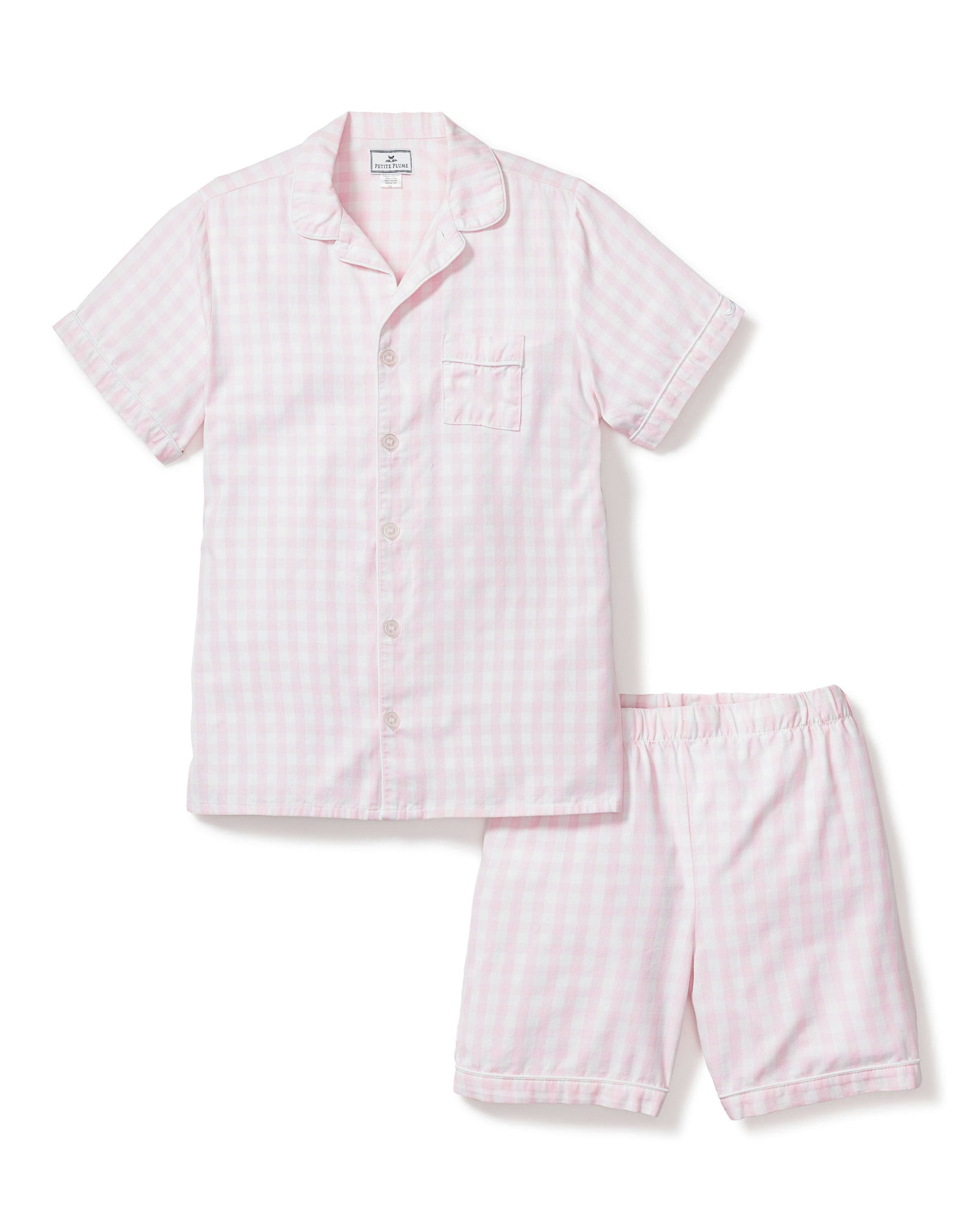 Kid's Twill Short Set in Light Blue Gingham in Pink Gingham#Color_Pink Gingham