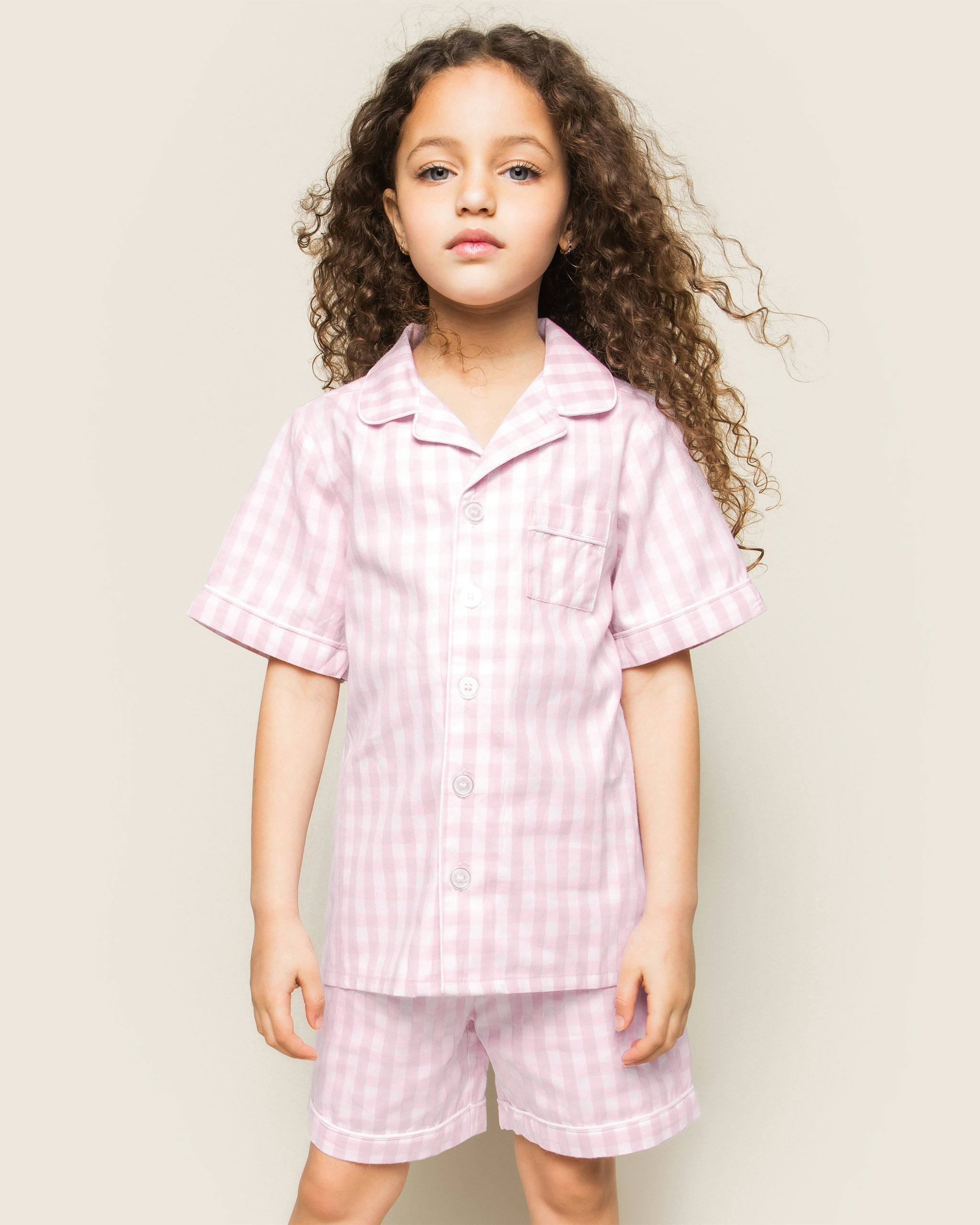 Kid's Twill Short Set in Light Blue Gingham in Pink Gingham#Color_Pink Gingham
